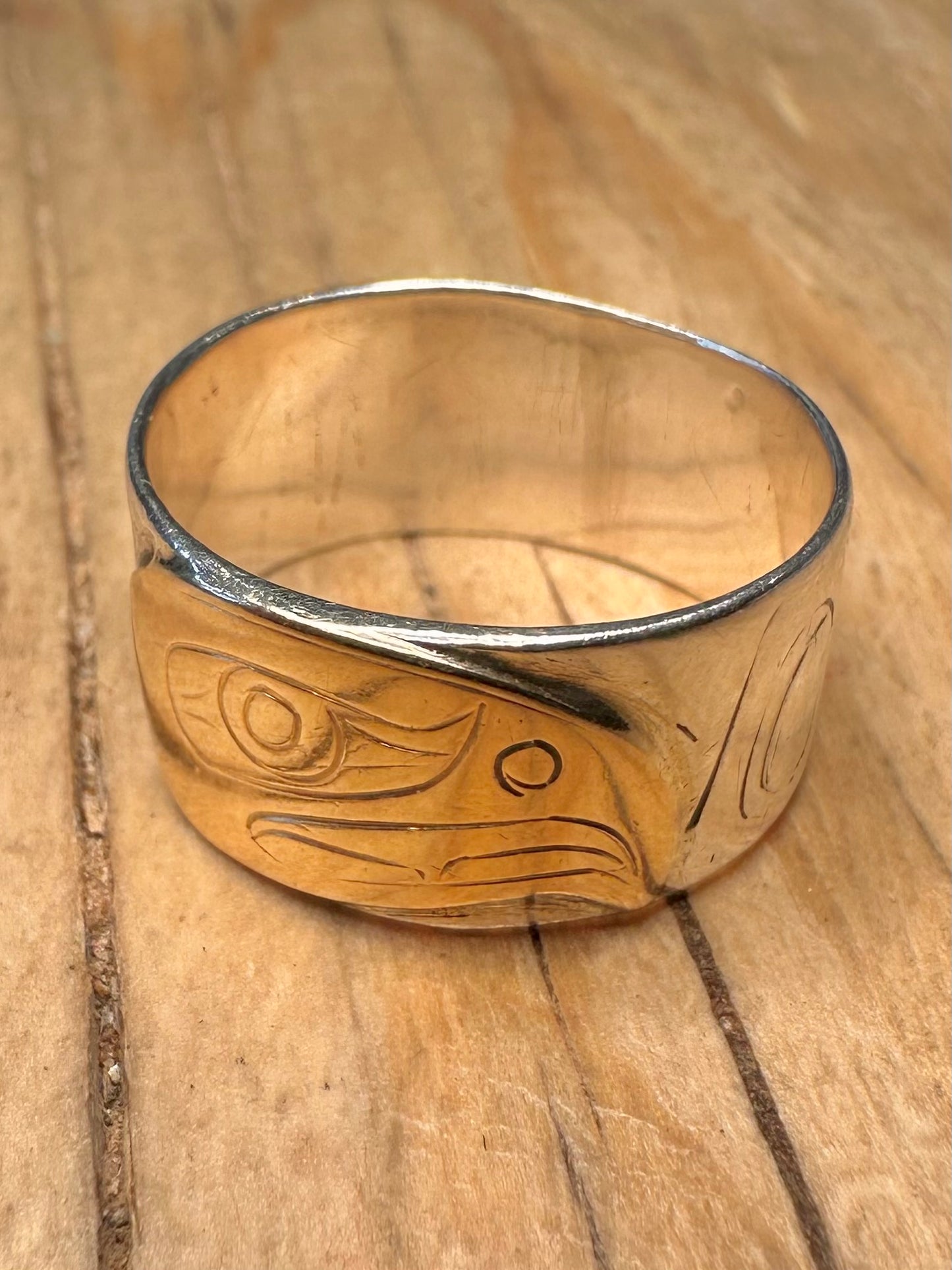 Vintage First Nations Gold Eagle 925 Sterling Silver Size Q Ring