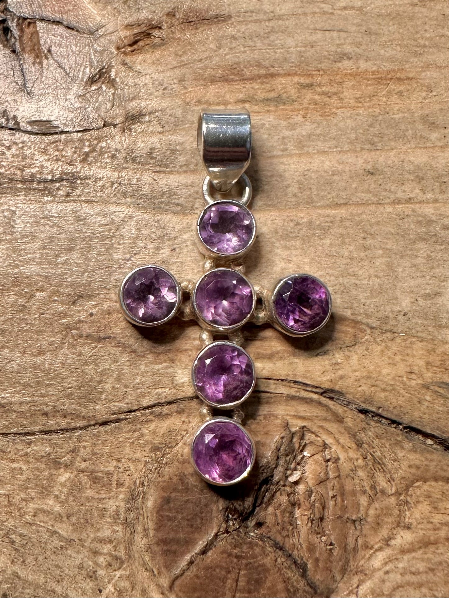 Vintage Amethyst Cross 925 Silver Pendant