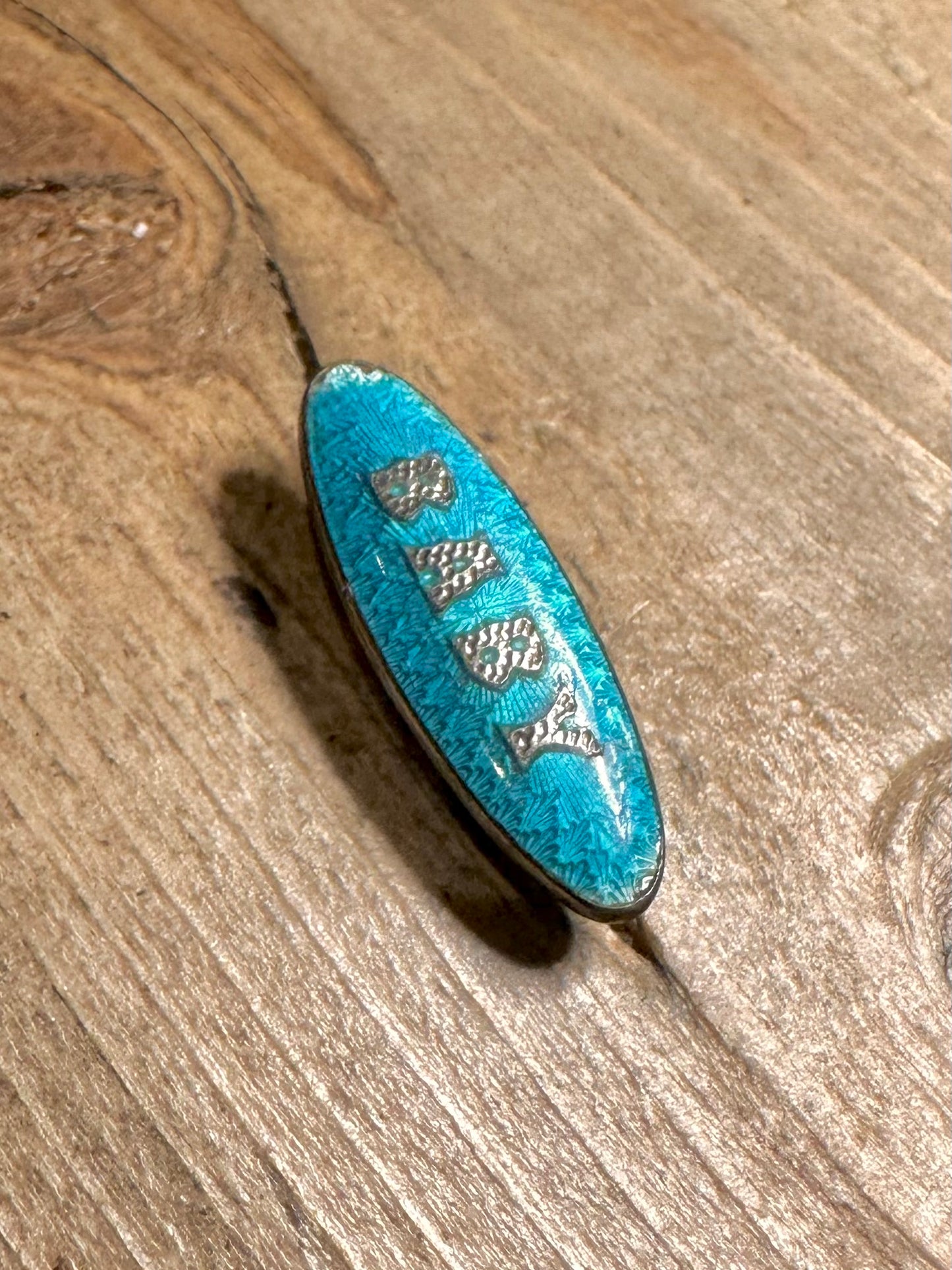Vintage Enamel Blue Baby 925 Sterling Silver Brooch
