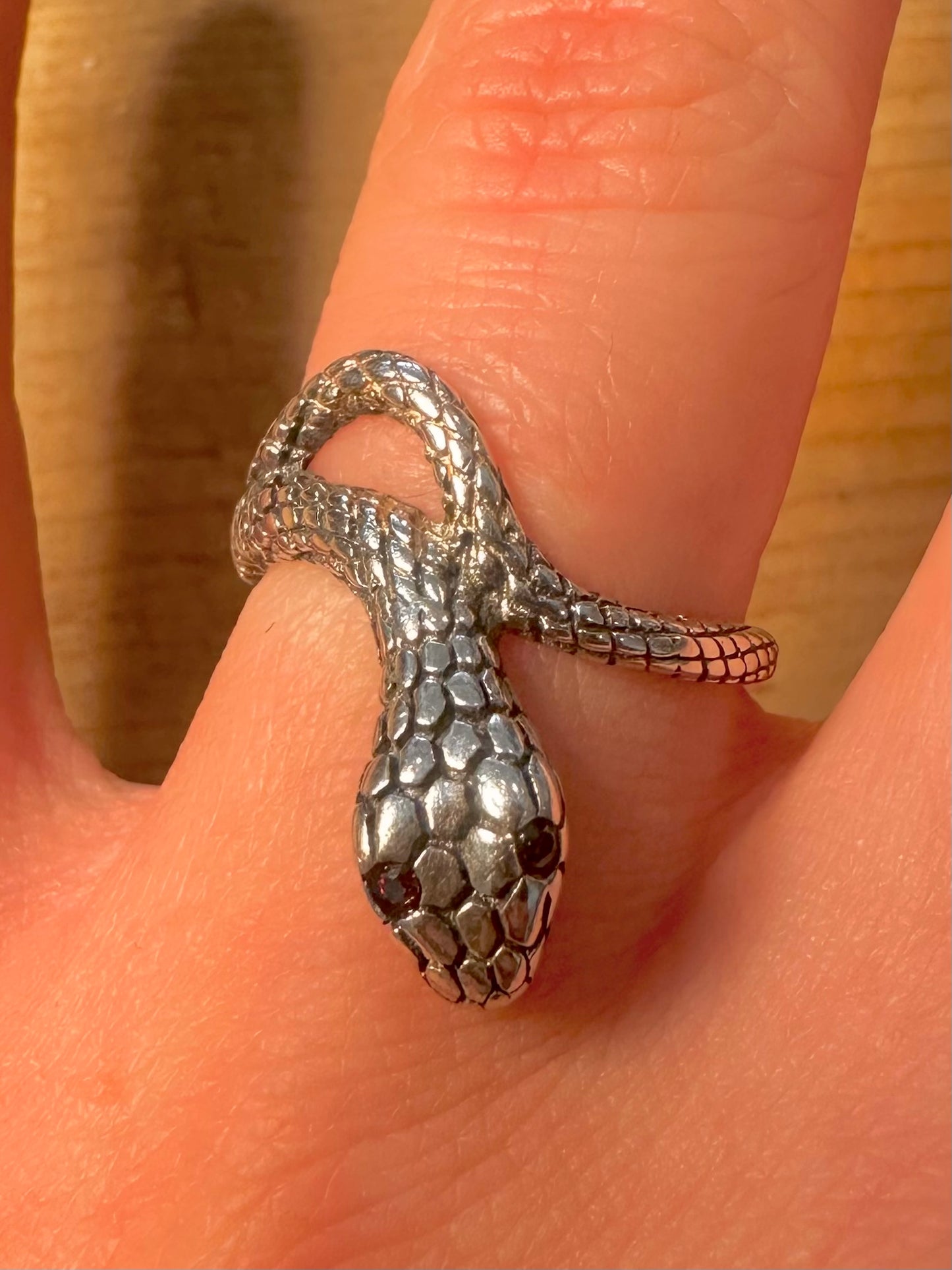 Vintage Snake Garnet Eyes 925 Silver Size Q Ring