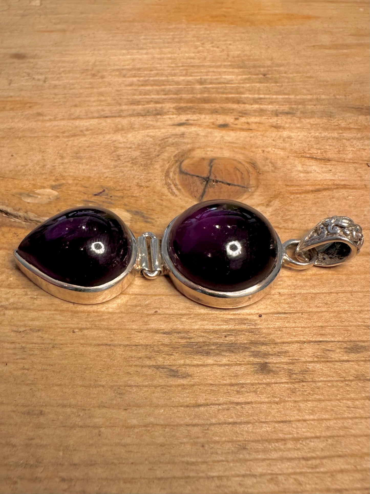 Vintage Double Amethyst 925 Silver Pendant