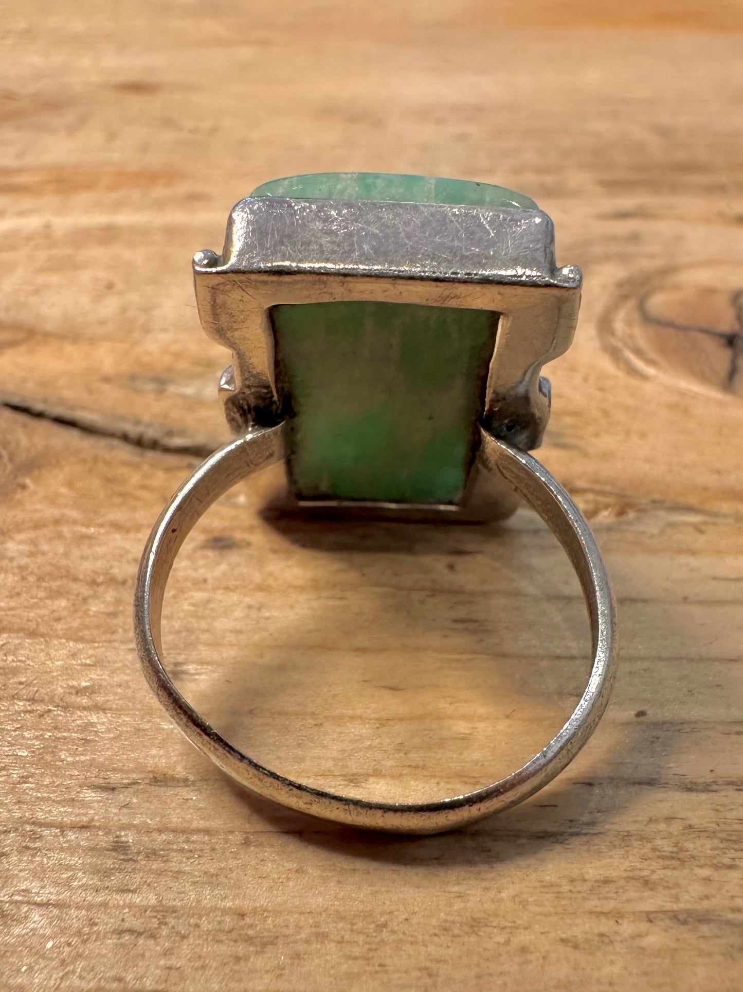 Vintage Green Rectangular 925 Silver Size Q Ring