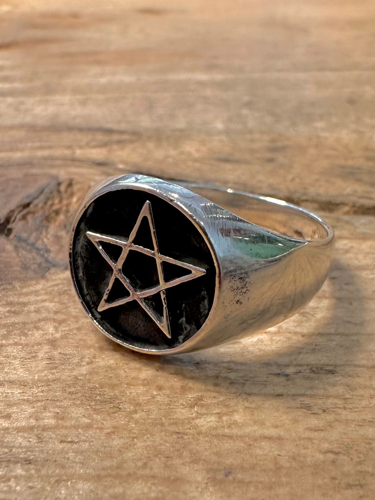 Vintage Pentagram Signet 925 Silver Size R Ring