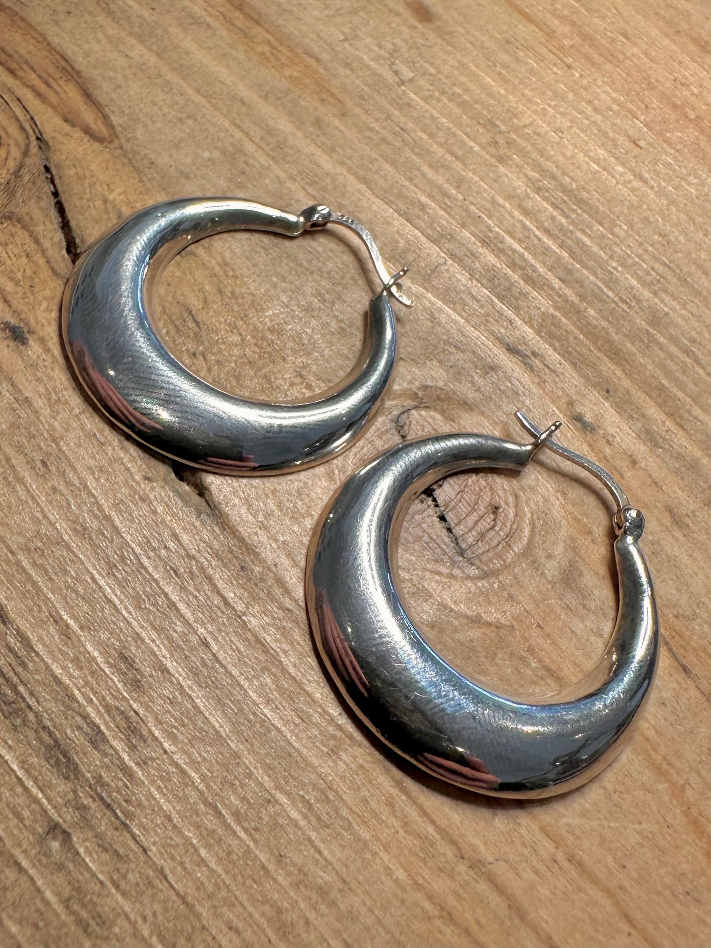 Vintage Chunky Hoops 925 Silver Earrings