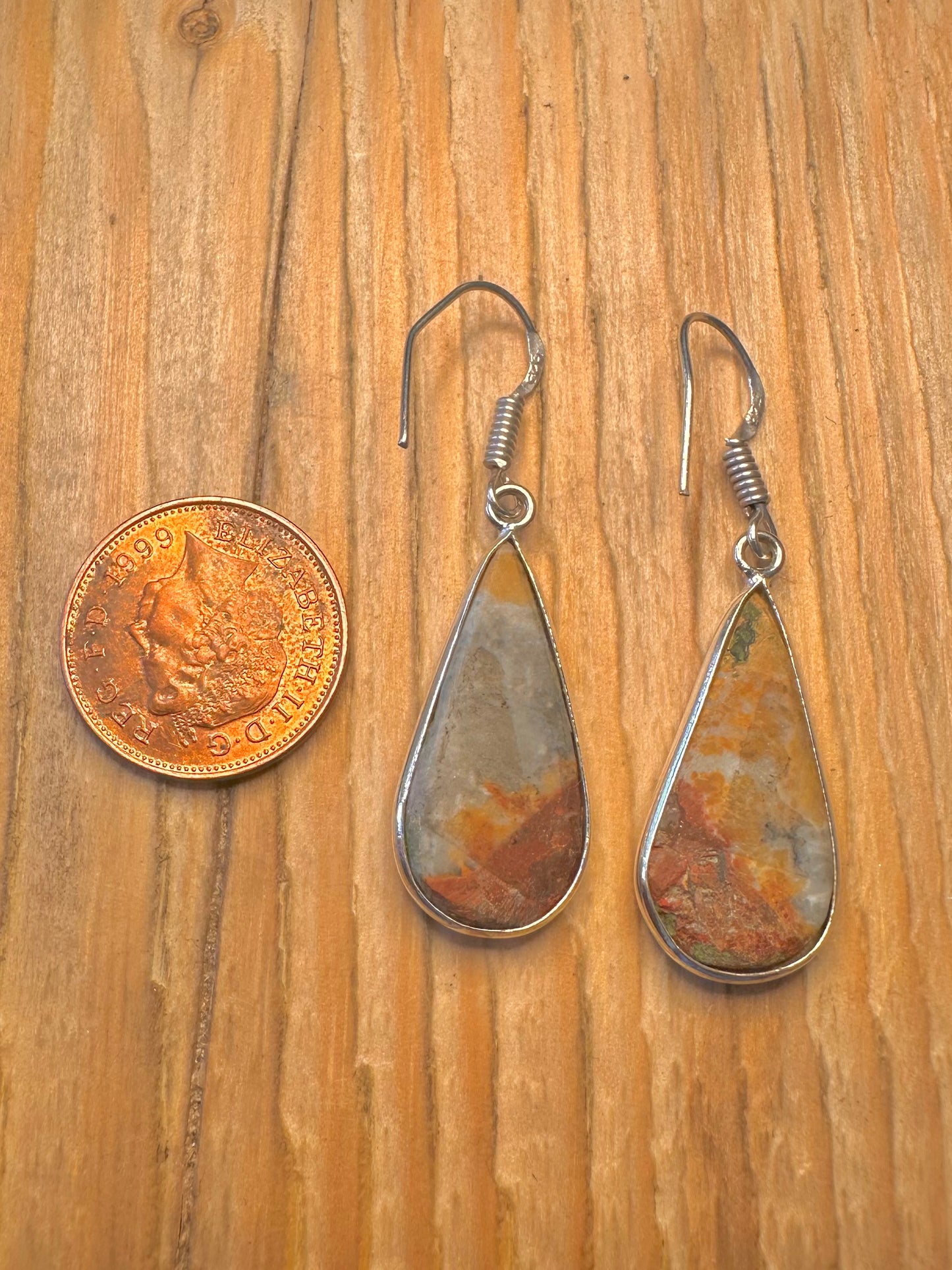 Vintage Jasper Dangle 925 Sterling Silver Earrings