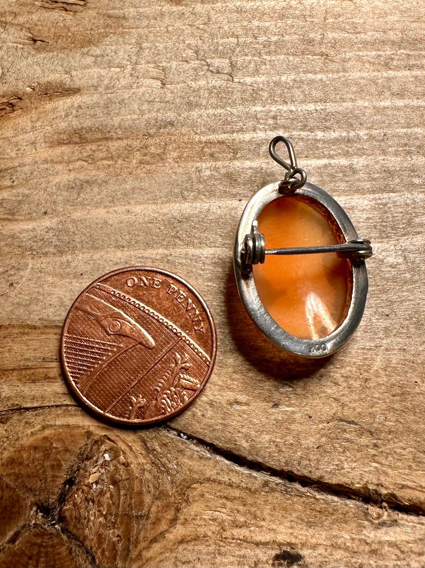 Vintage Continental Cameo Shell 800 Silver Brooch Pendant
