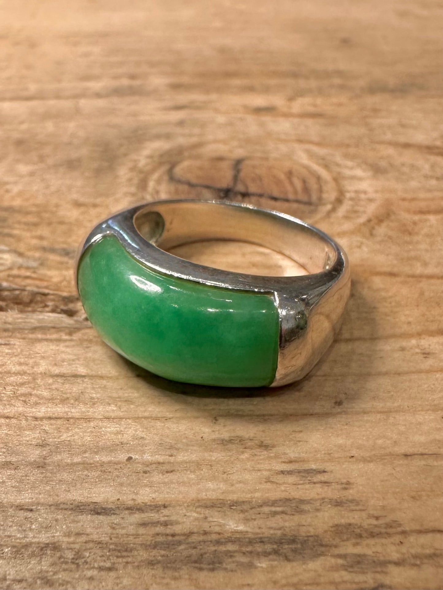 Modernist Jade Green 925 Silver Size L Ring