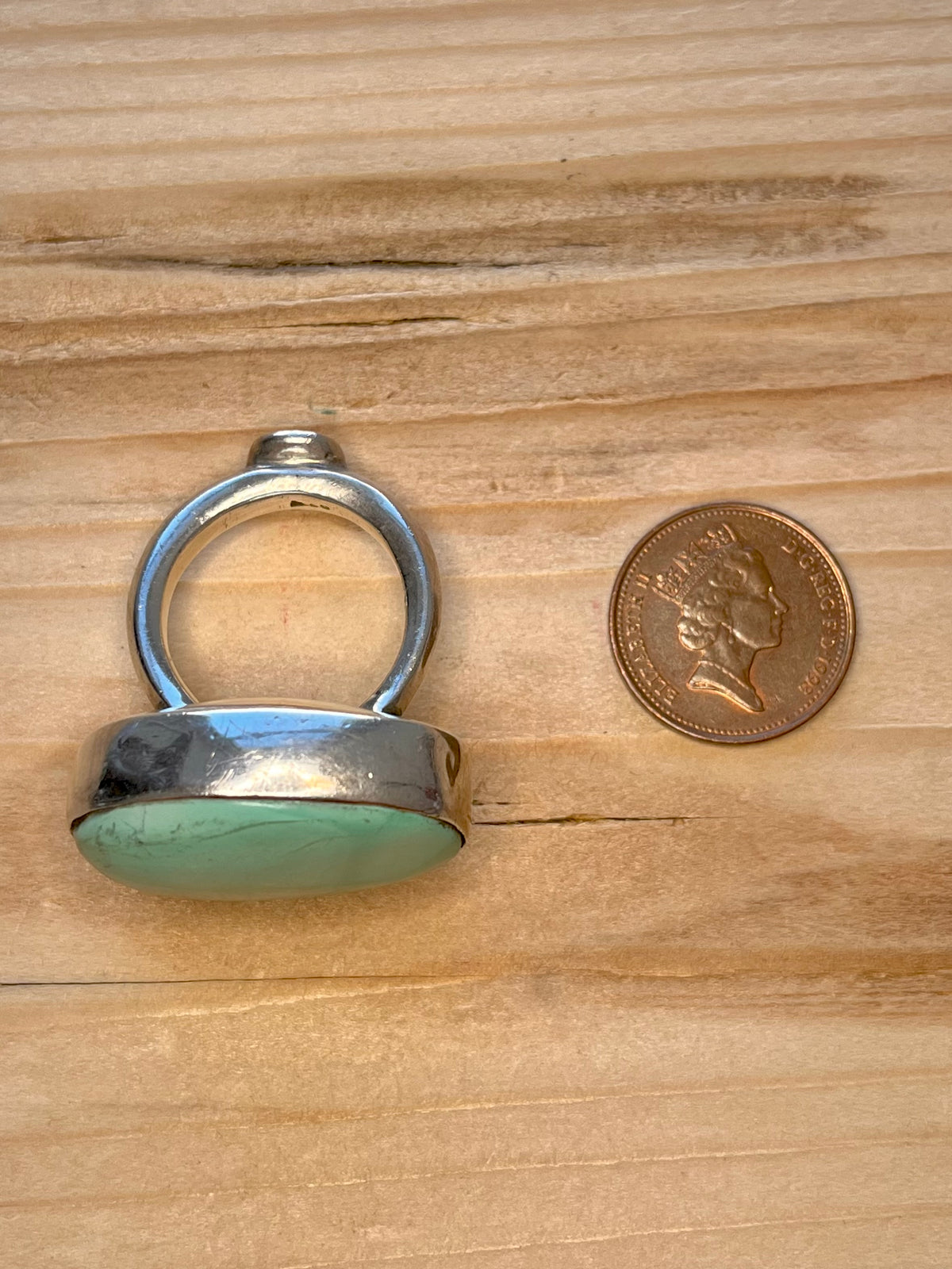 Large Oval Turquoise 925 Sterling Silver Size S Ring