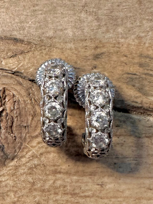 Modern CZ Half Hoop 925 Silver Earrings