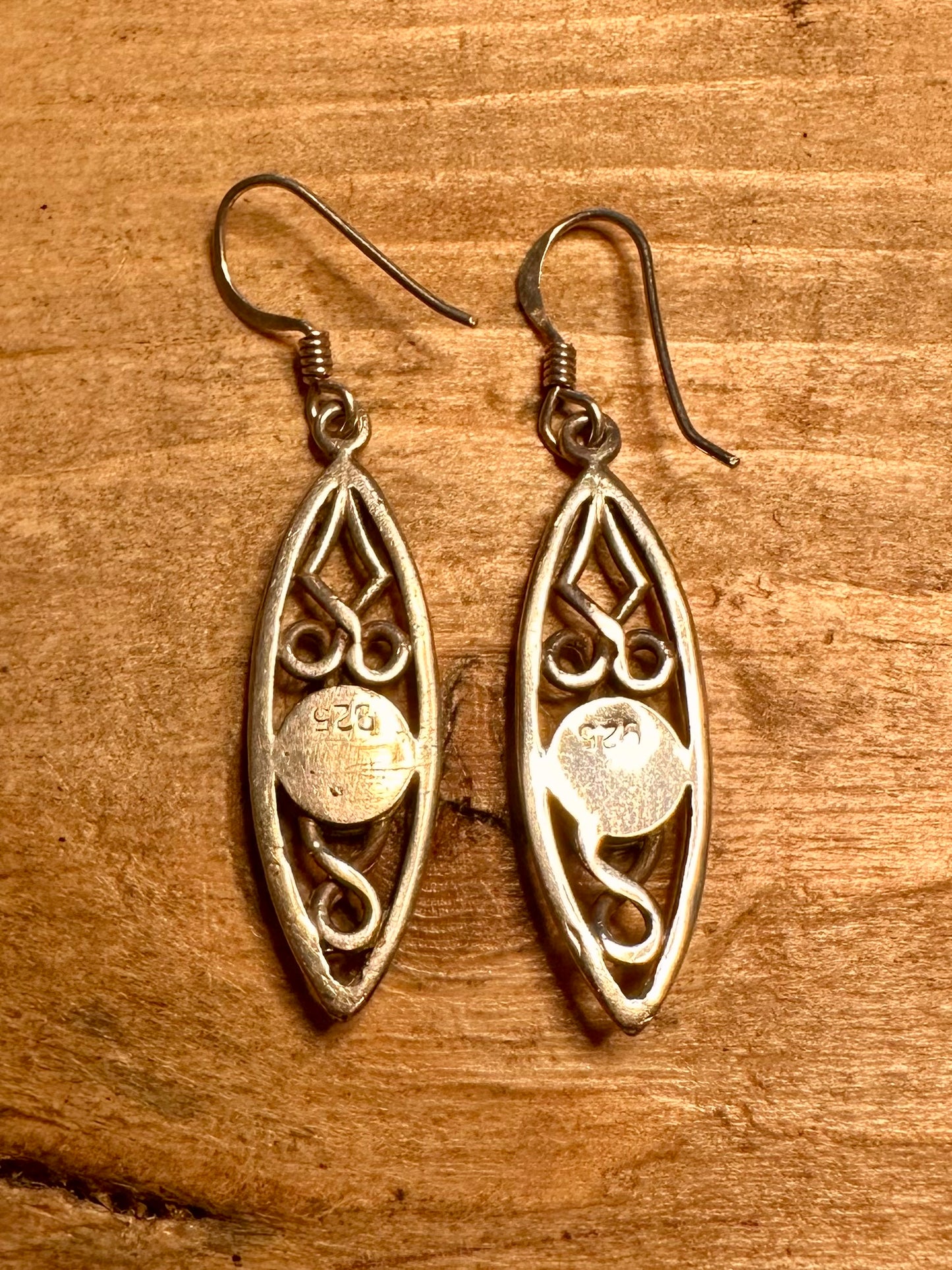 Vintage Ornate Black Dangle 925 Silver Earrings