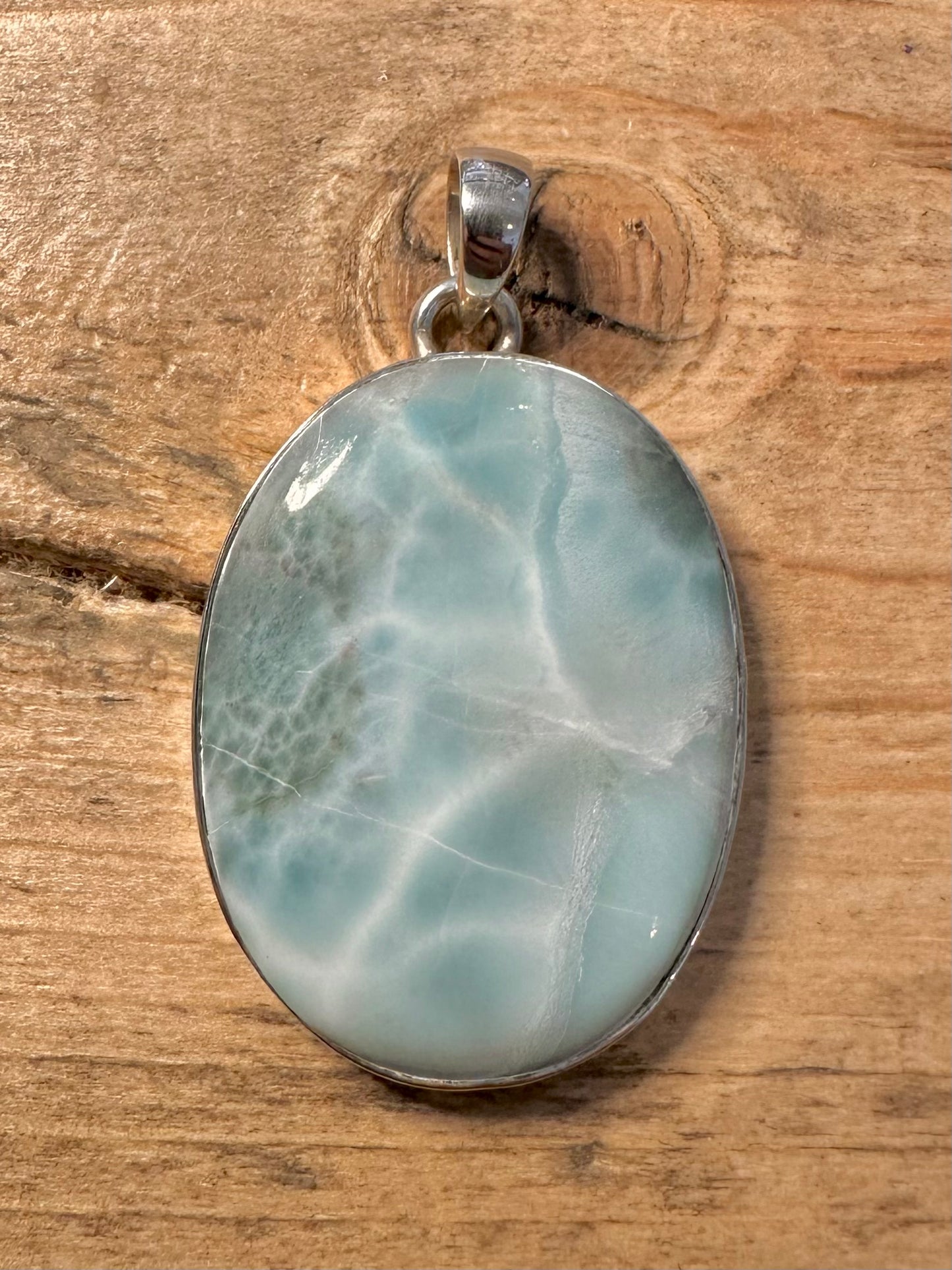 Vintage Oval Larimar 925 Silver Pendant