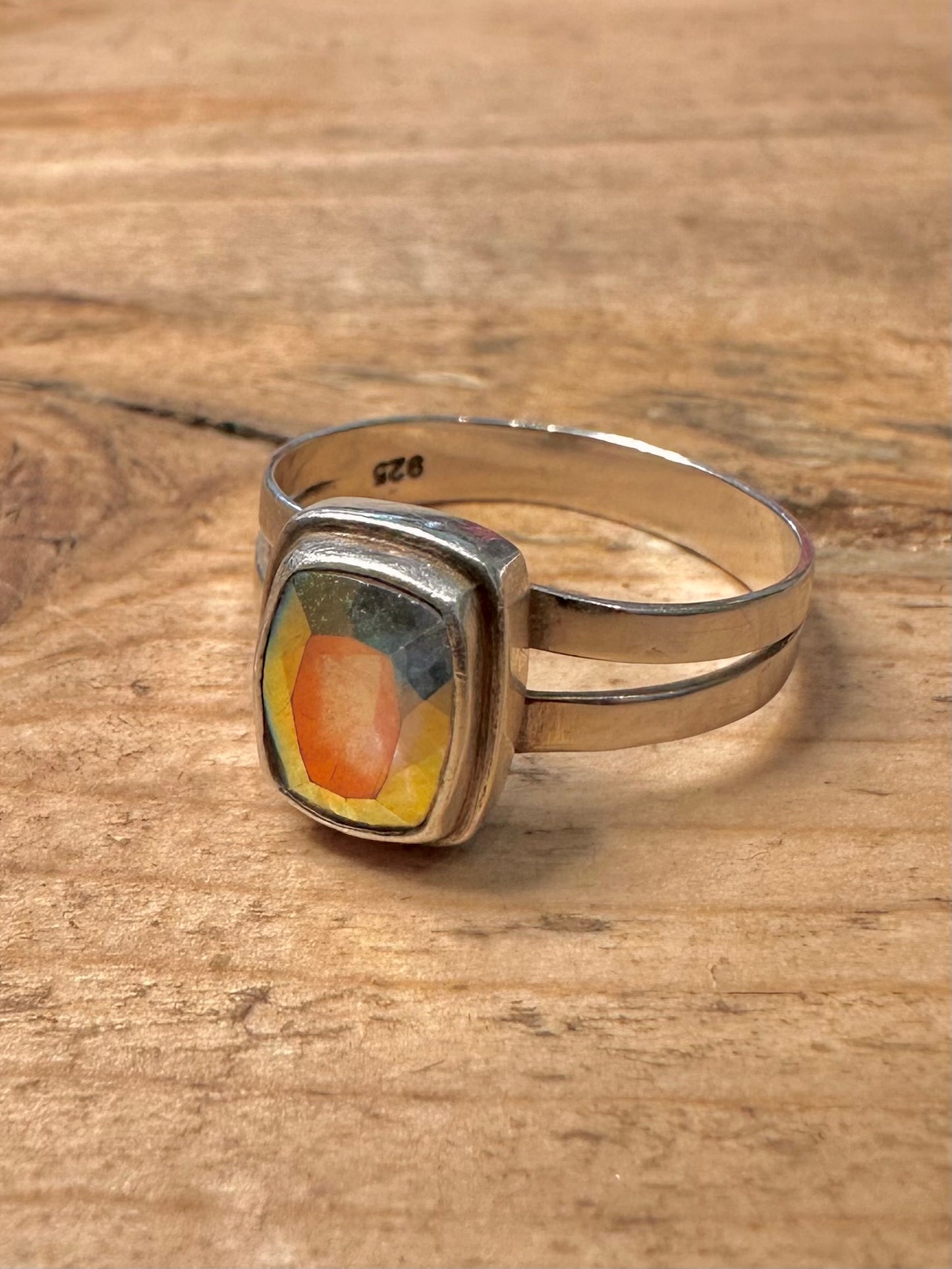 Vintage Rainbow Crystal 925 Silver Size O Ring