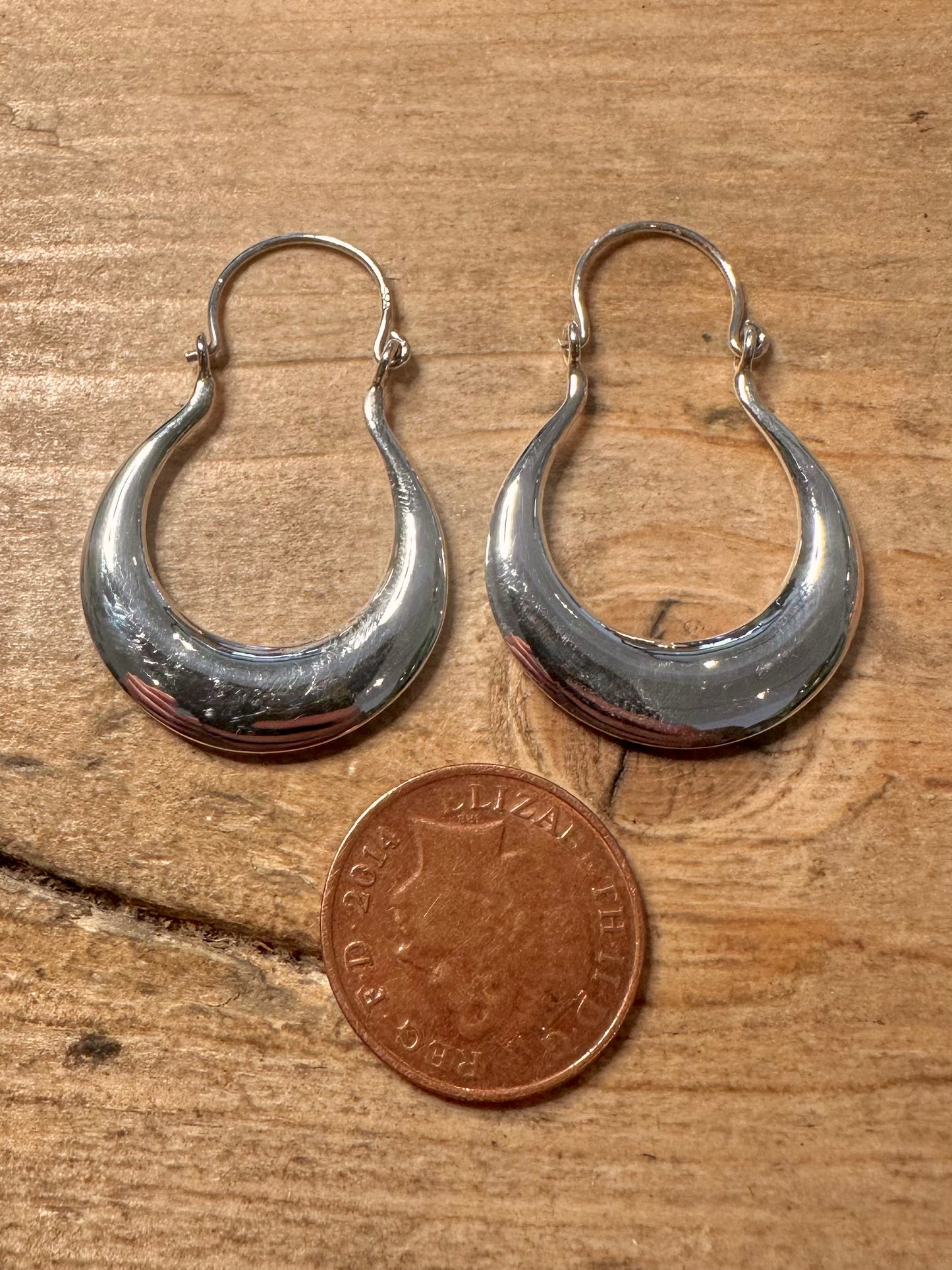Modernist Chunky Oval 925 Silver Hoop Earrings