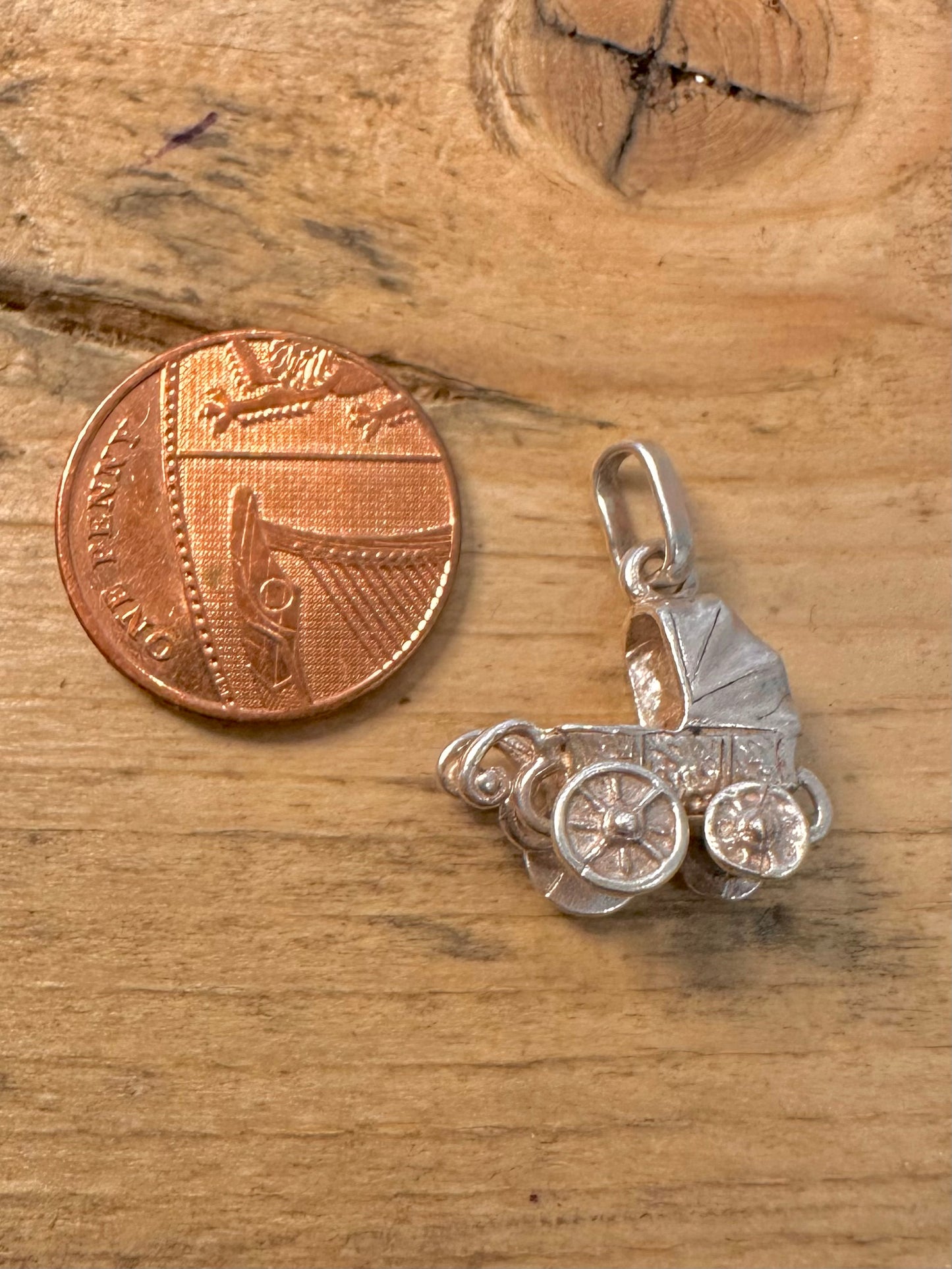 Vintage Baby Carriage 925 Silver Charm Pendant