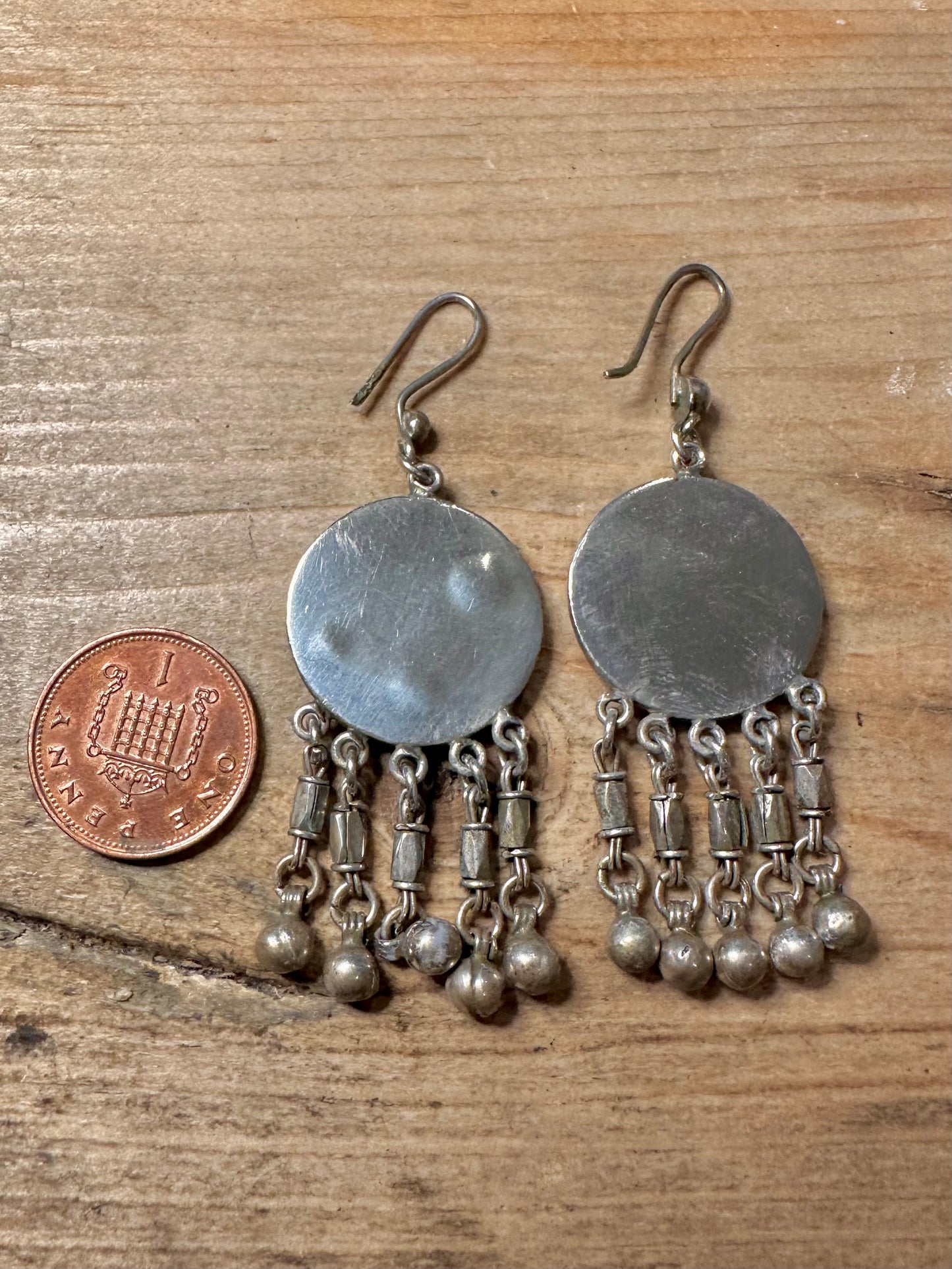 Vintage Tribal Dangle 925 Silver Earrings