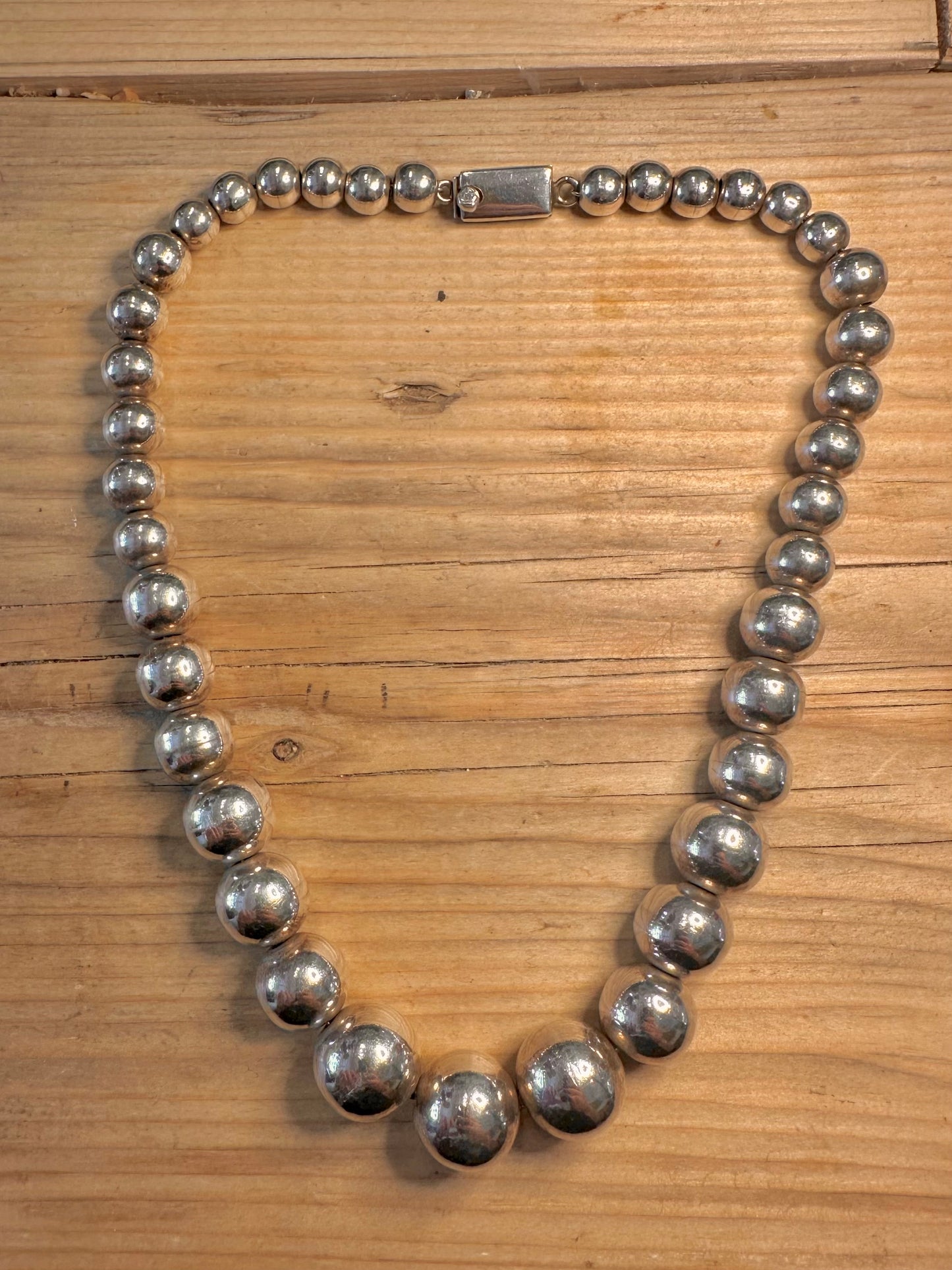 Vintage Graduated Ball Chain Mexico 925 Sterling Silver 16.5 inch Necklace
