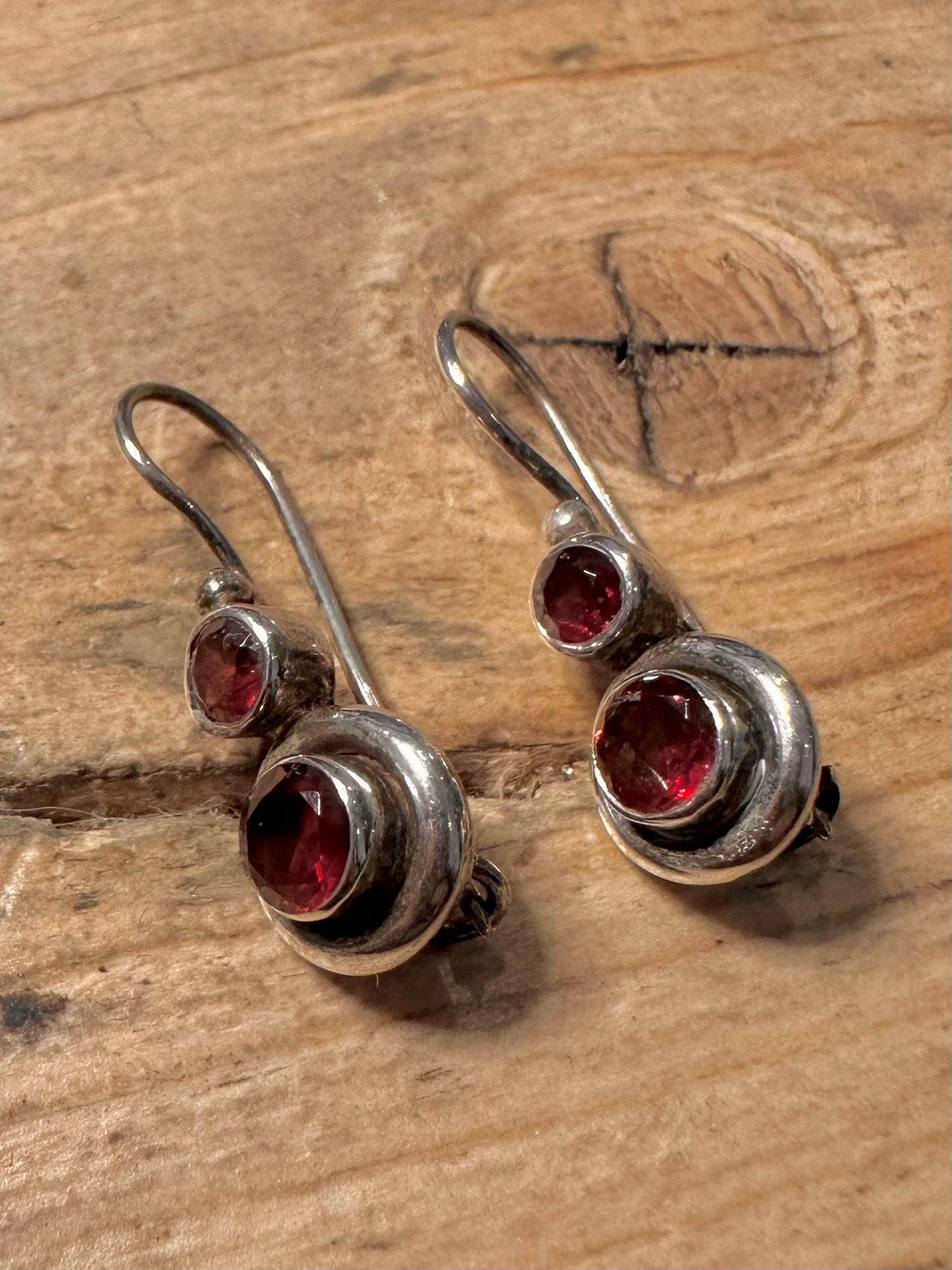Vintage Garnet Ornate 925 Silver Earrings