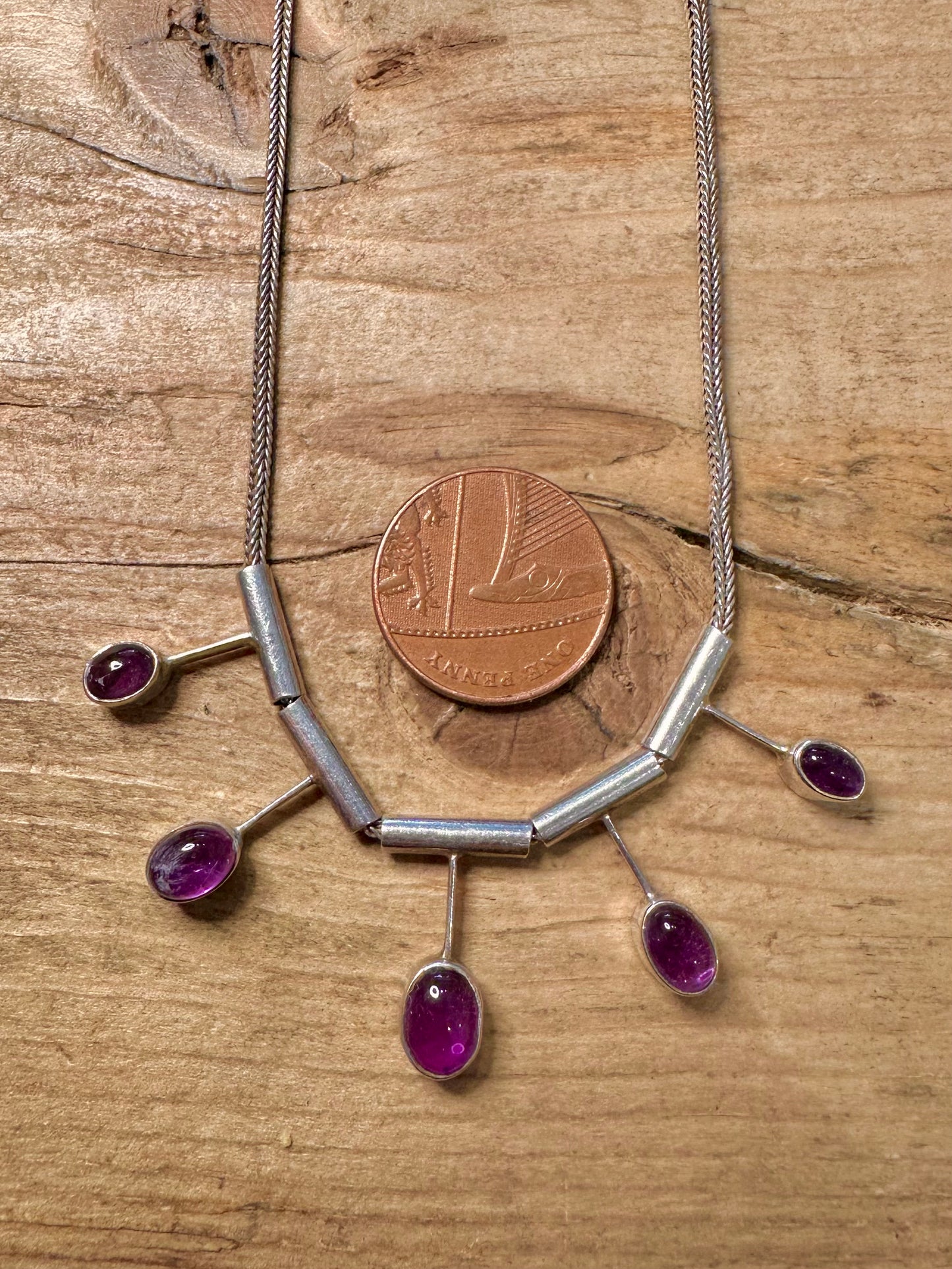 Vintage Amethyst Fox Tail 925 Silver 16.2 inch Necklace