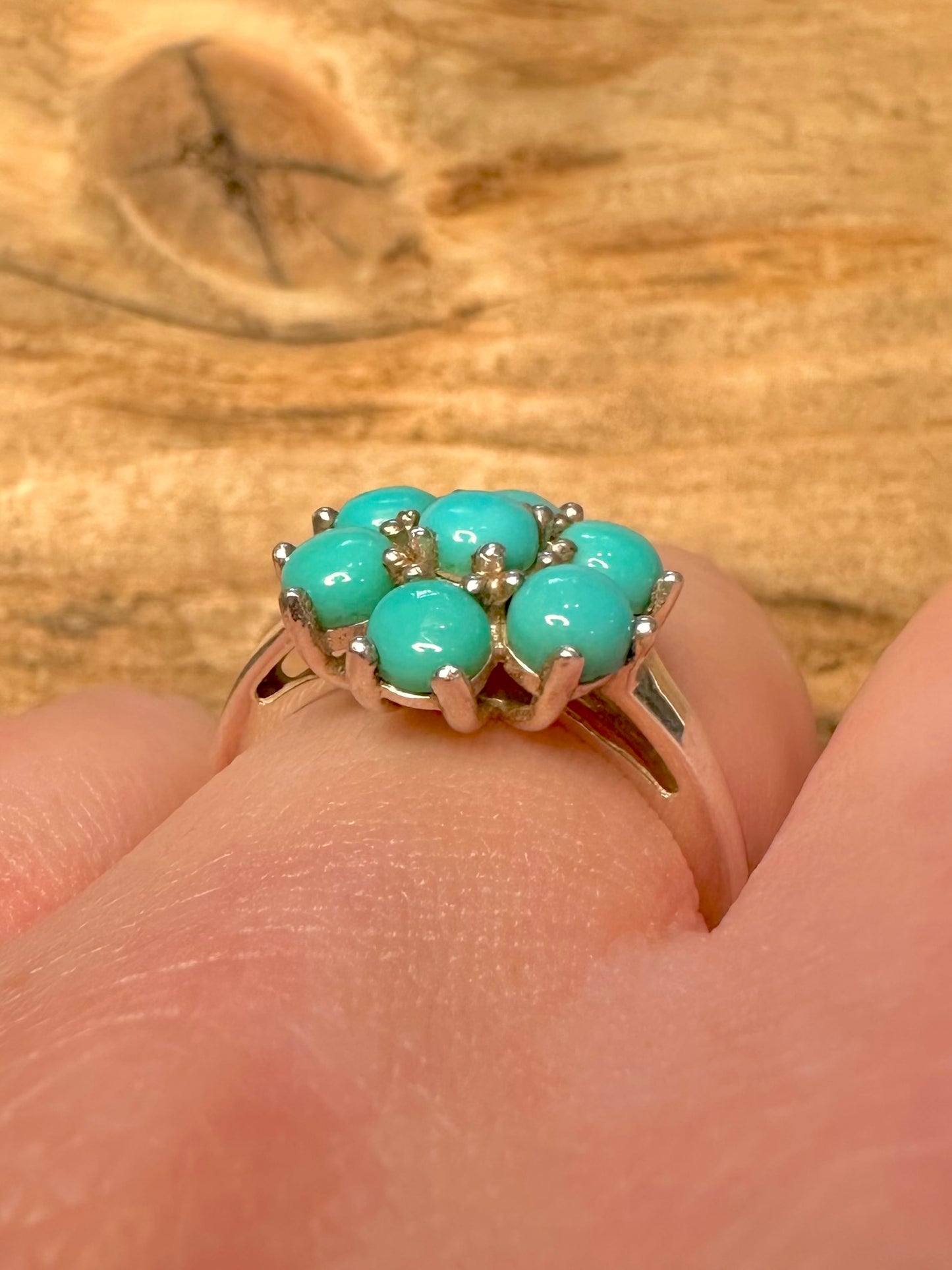 Vintage Blue Ball Cluster 925 Silver Size O1/2 Ring