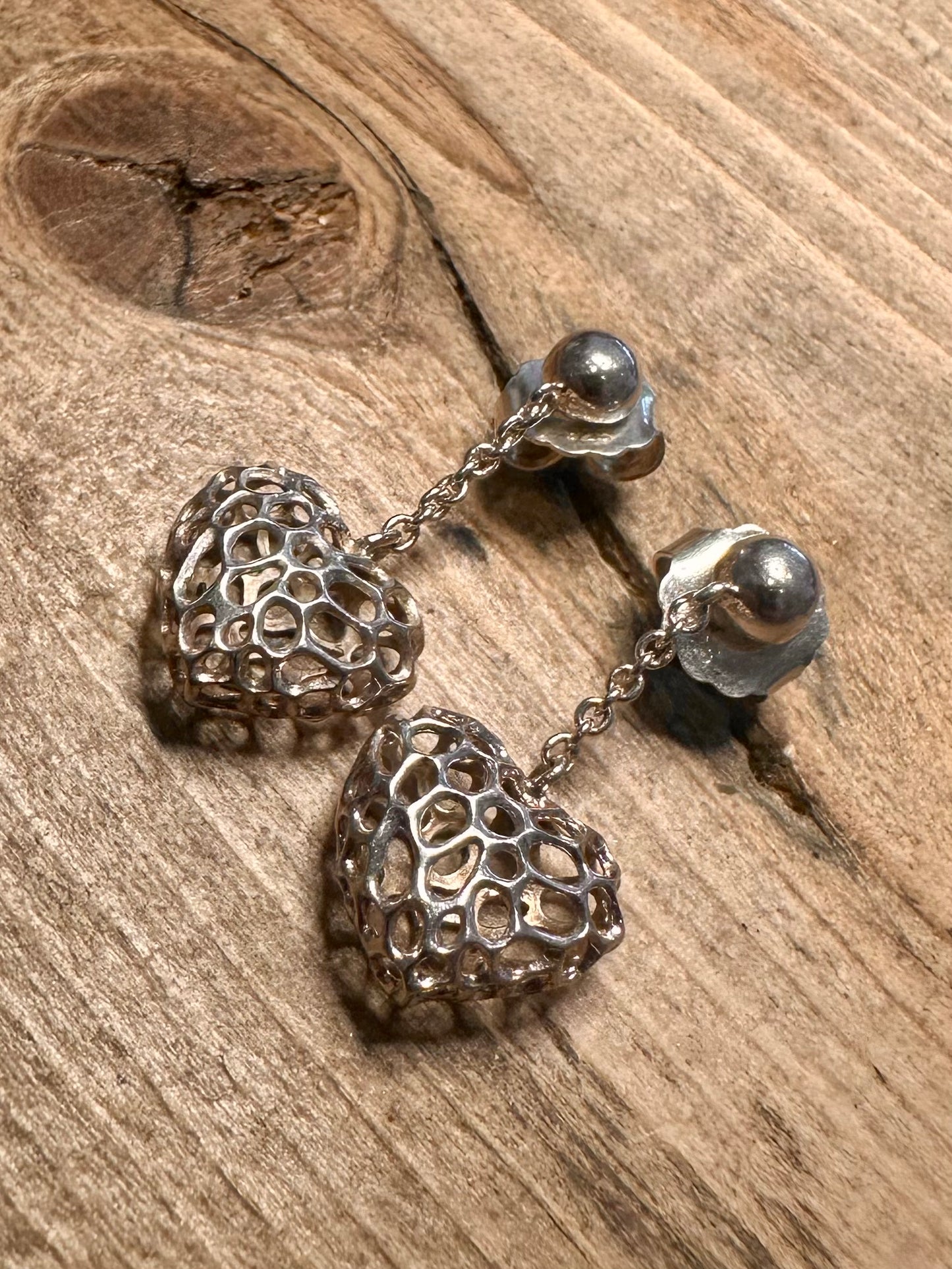 Modern Heart Dangle 925 Silver Earrings