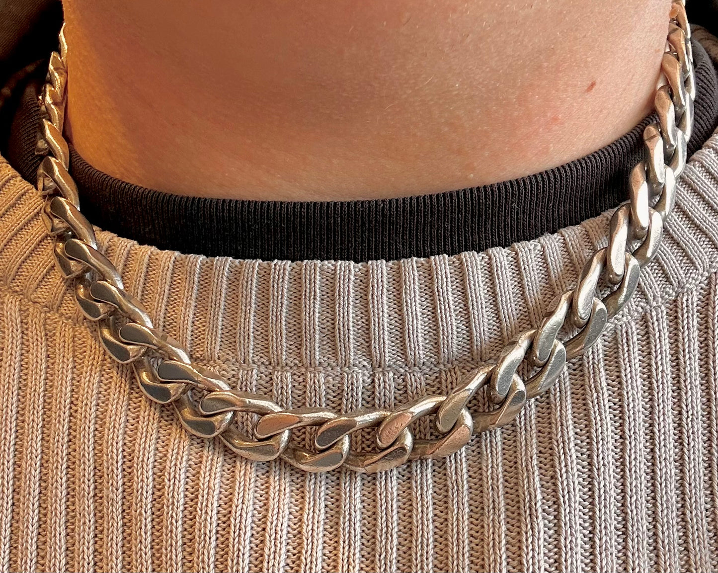 Massive schwere Panzerketten-Gliederkette mit Kastenverschluss aus 925er Sterlingsilber, 48 cm