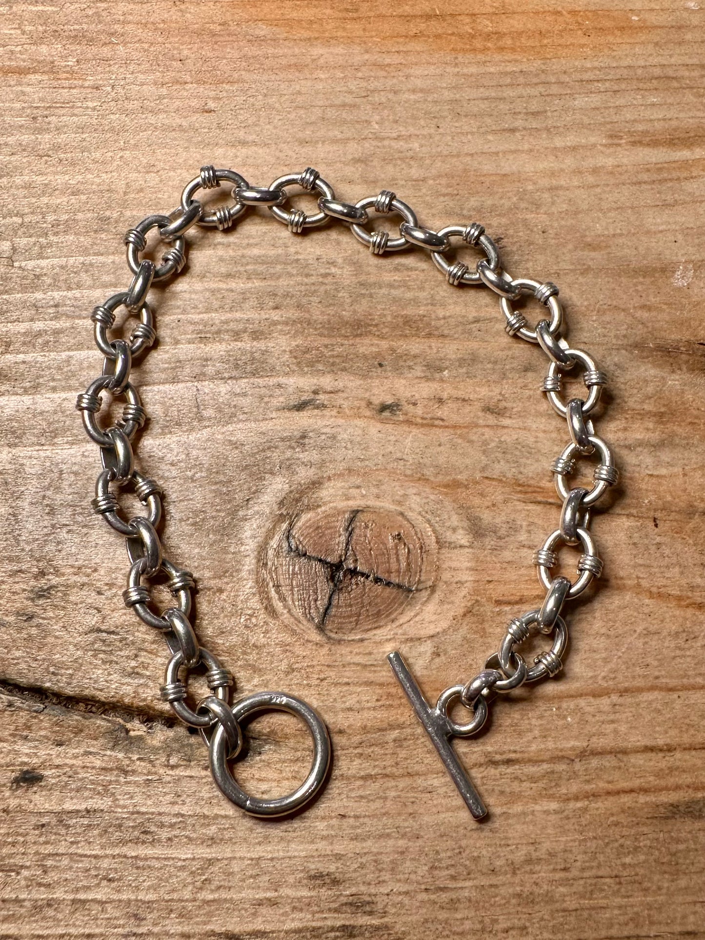 Vintage Abstract Oval Link 925 Silver 7.5 inch Bracelet