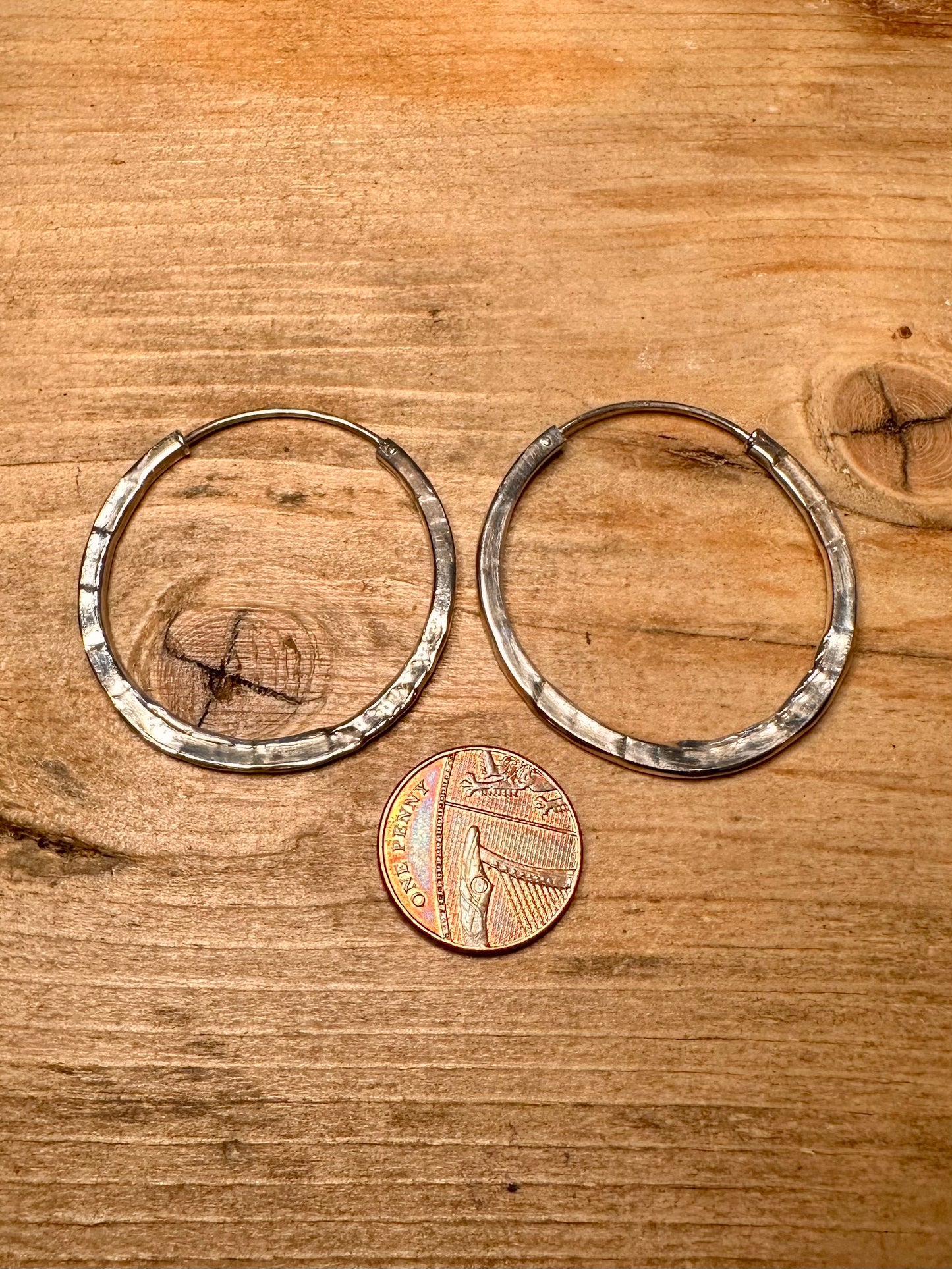 Abstract Hammered Large Hoops 925 Silver Earrings