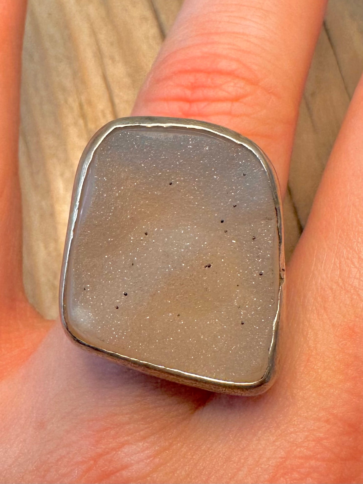 Vintage Chunky Druzy 925 Sterling Silver Size P1/2 Ring
