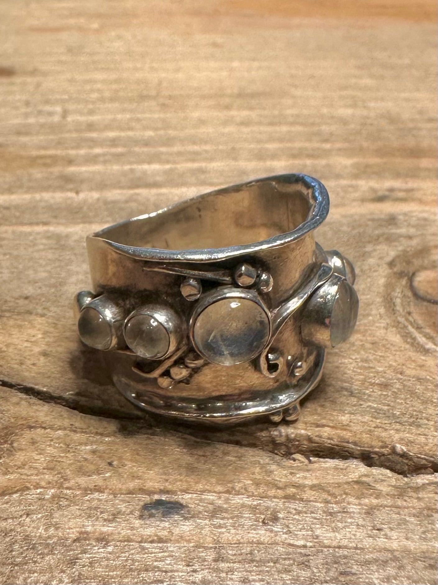 Abstract Chunky Moonstone 925 Silver Size Q1/2 Ring
