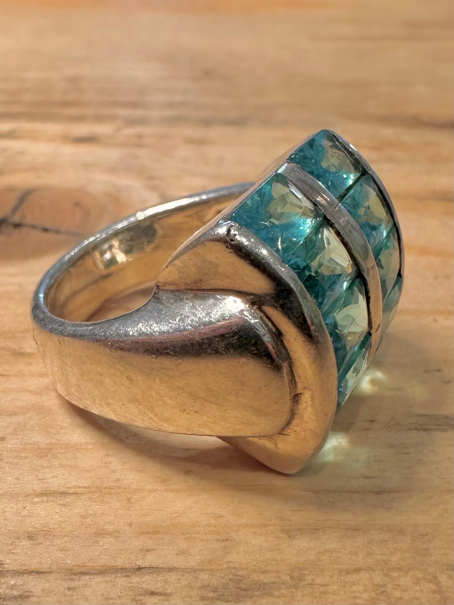 Modernist Blue Topaz 925 Silver Size O Ring