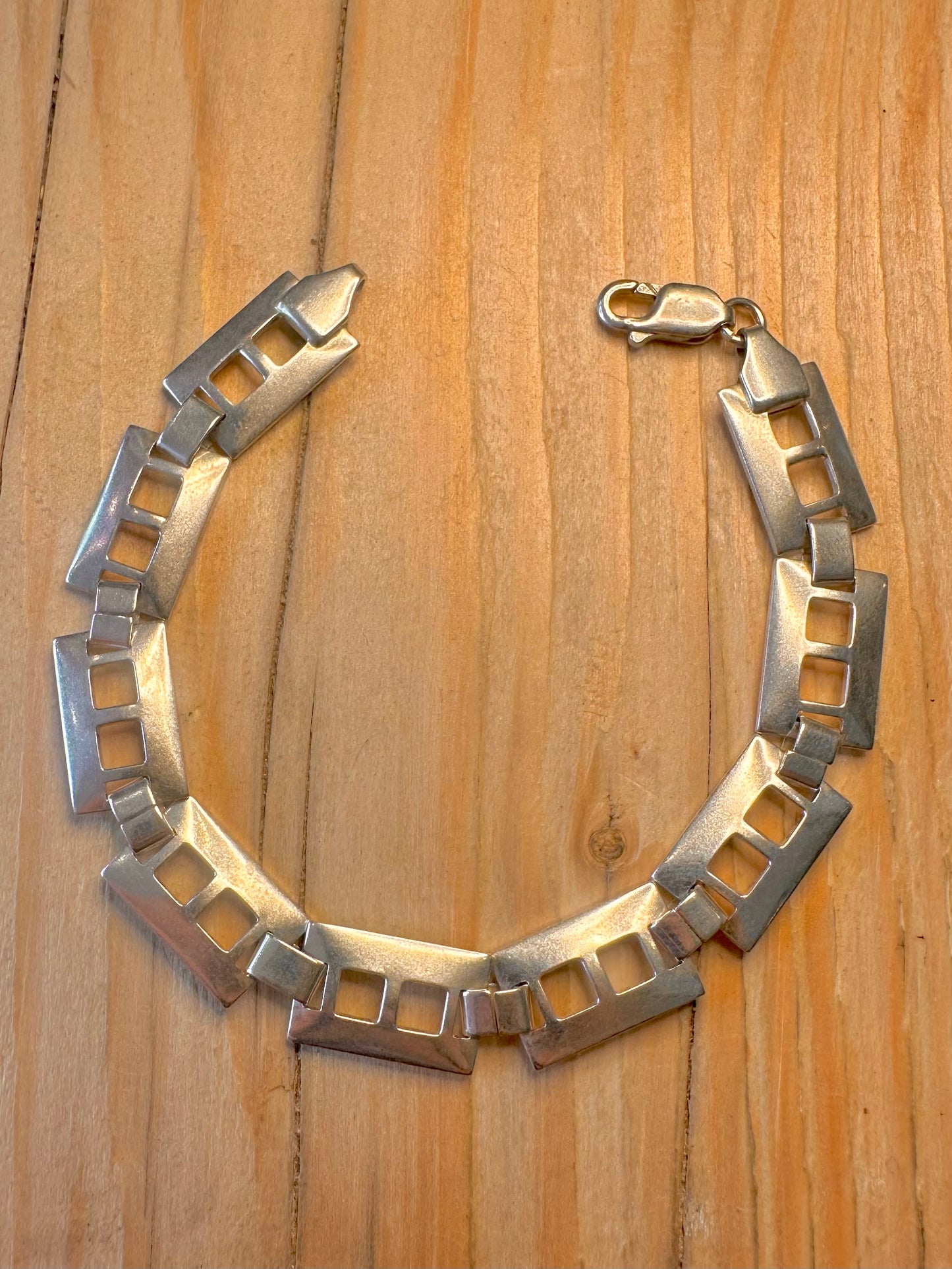 Abstract Rectangle Link 925 Sterling Silver 7.8 inch Bracelet