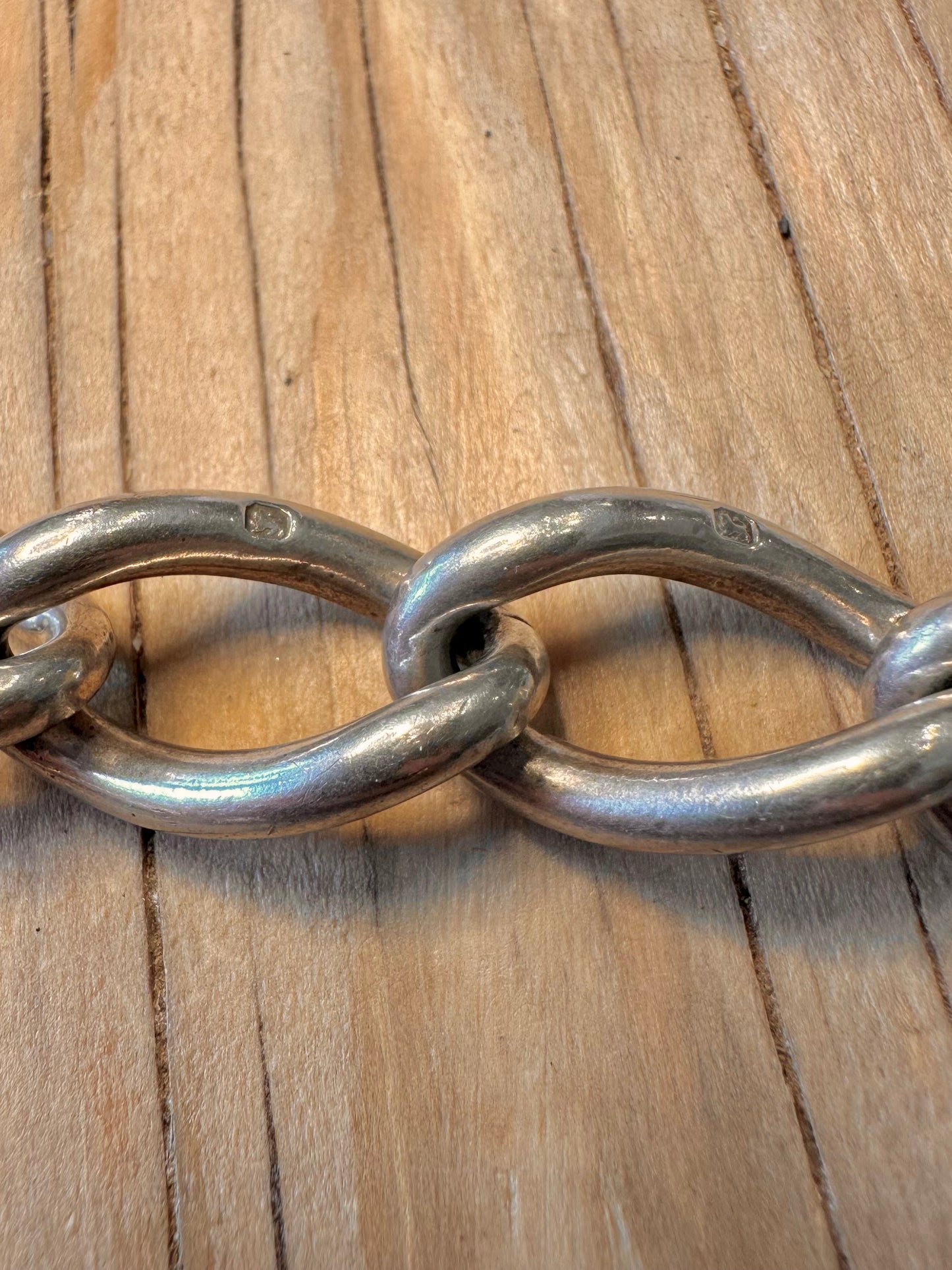 Vintage Chunky Long Link Curb Chain 925 Silver 7 inch Bracelet