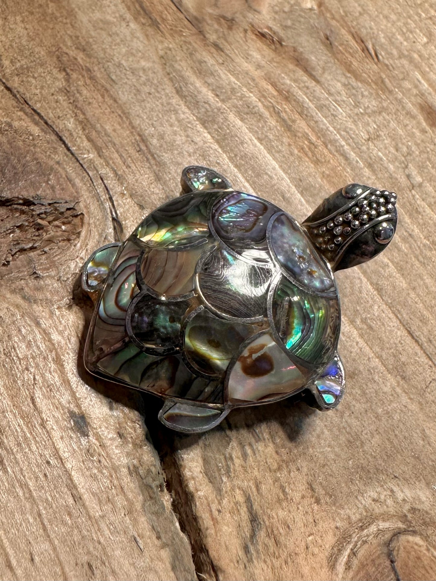 Vintage Abalone Turtle 925 Silver Brooch Pendant