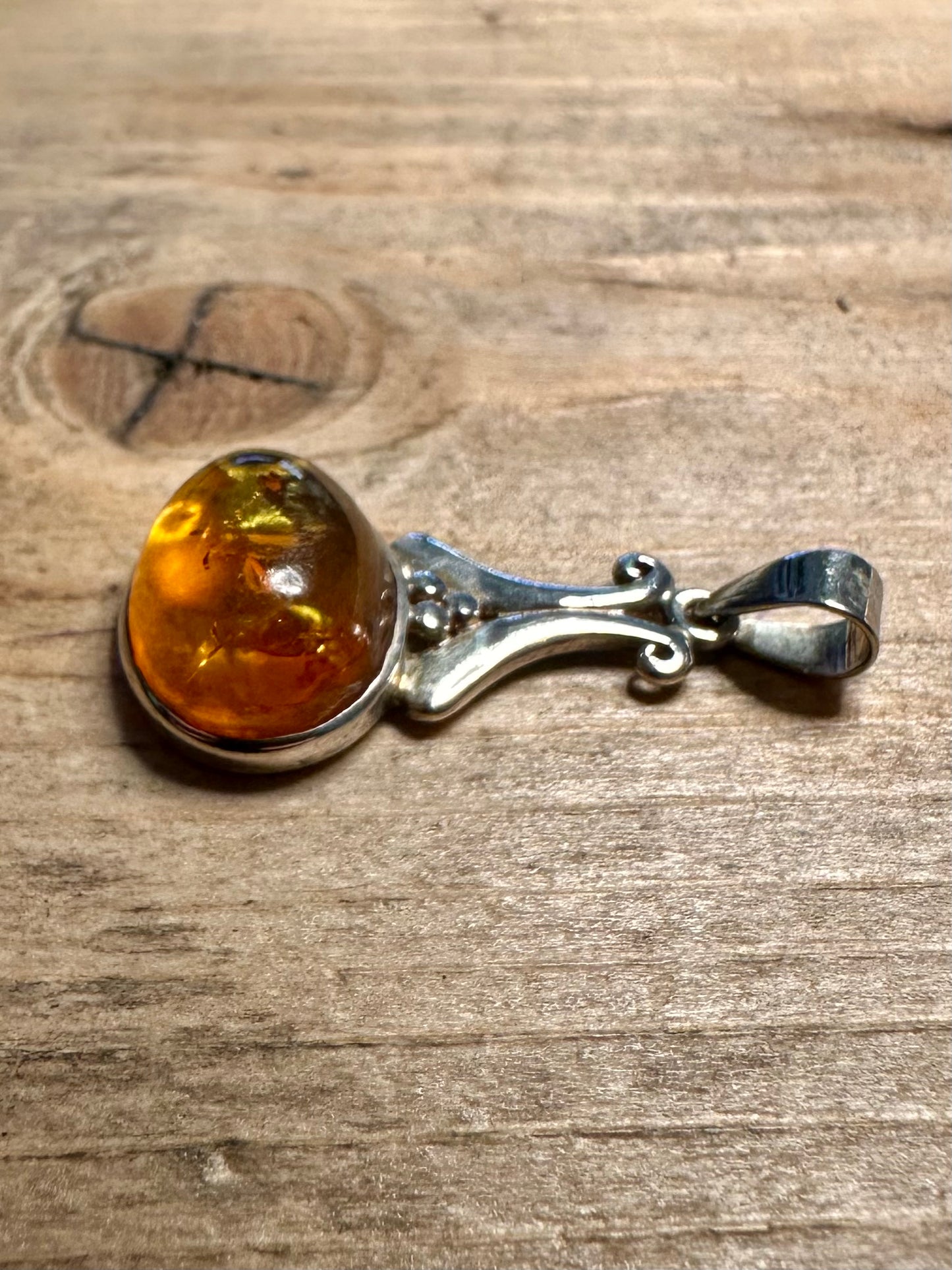 Vintage Amber Ornate 925 Silver Pendant
