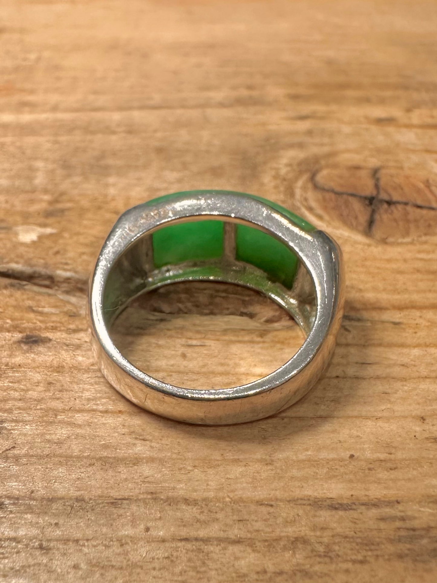 Modernist Jade Green 925 Silver Size L Ring