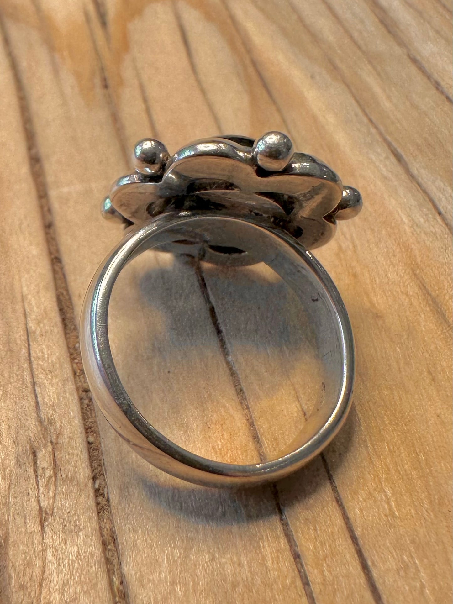 Vintage Black Stone Flower 925 Silver Size N Ring