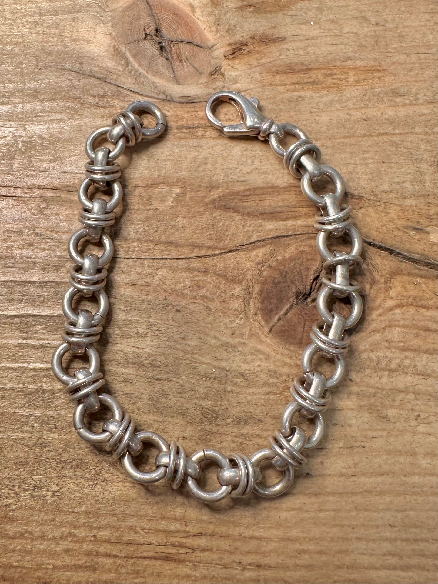 Vintage Circle Interlocking Link 925 Silver 7.6 inch Bracelet