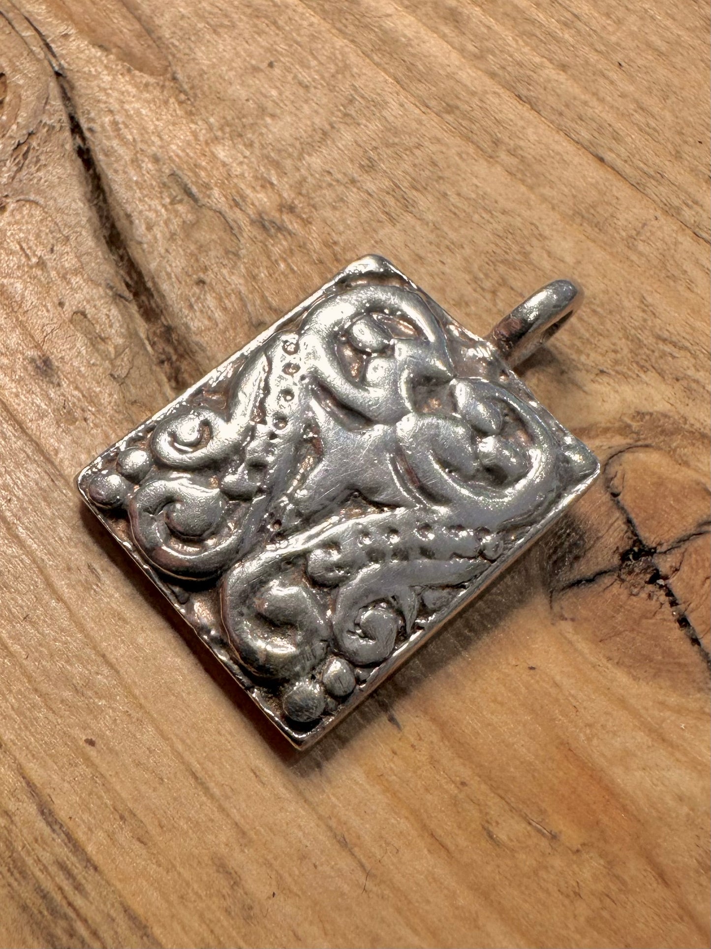 Vintage Engraved Rectangle 925 Silver Pendant