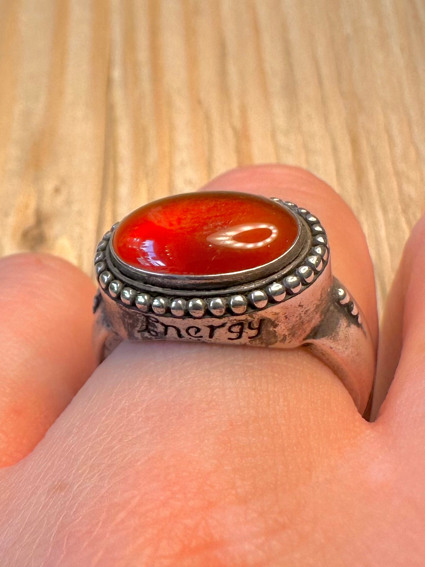 Vintage Carnelian Engraved Energy 925 Silver Size Q Ring