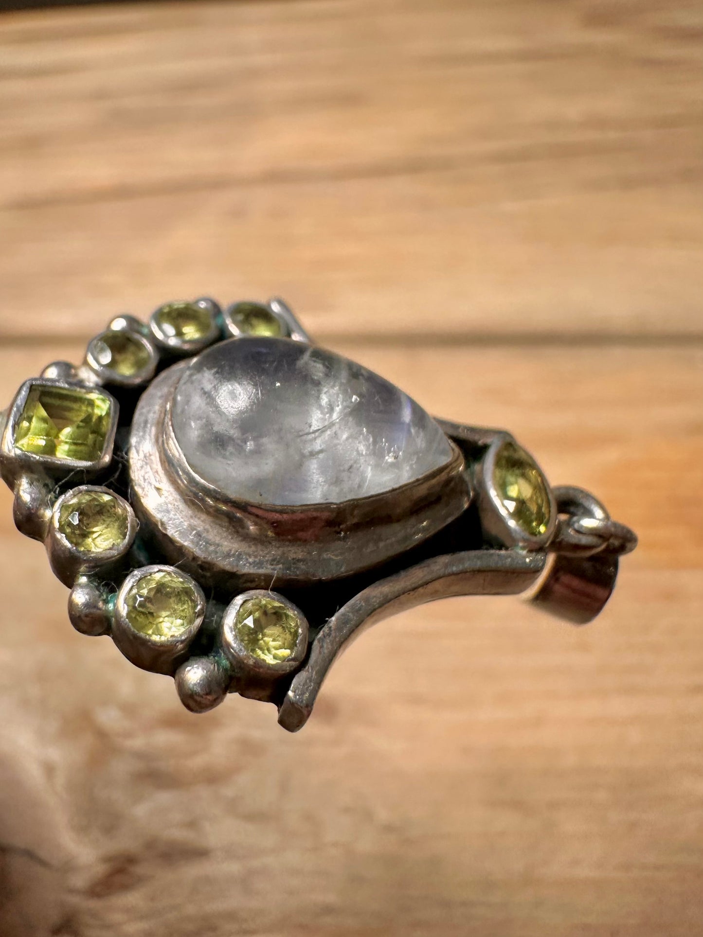 Vintage Moonstone and Peridot 925 Silver Pendant