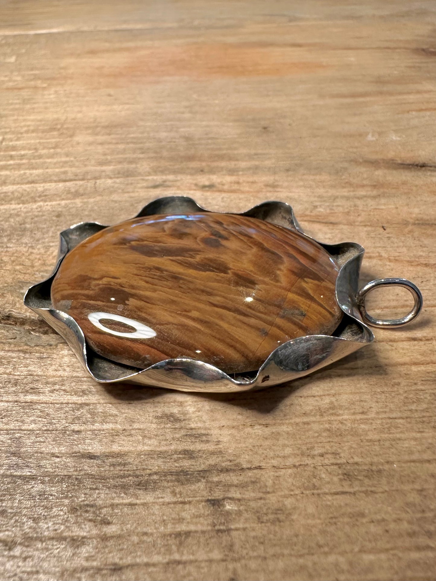 Vintage 1977 Large Oval Brown Jasper 925 Silver Pendant
