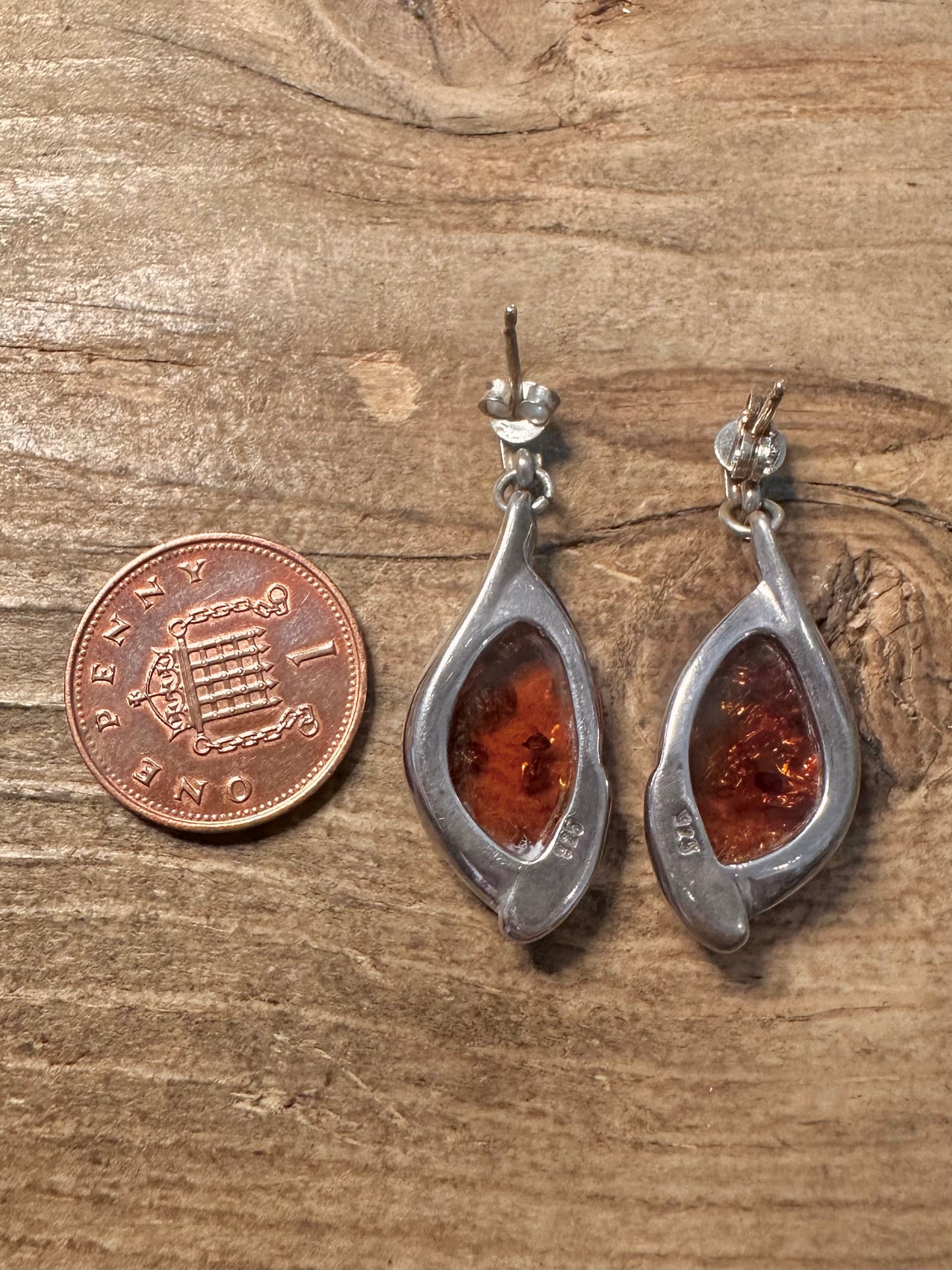 Vintage Amber Dangle 925 Silver Earrings