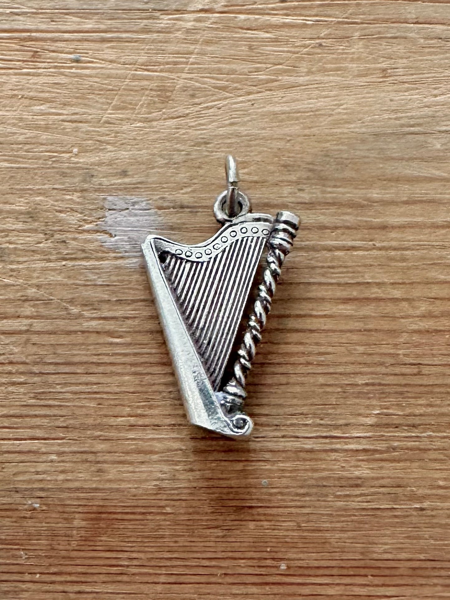 Vintage Harp Instrument 925 Silver Charm Pendant