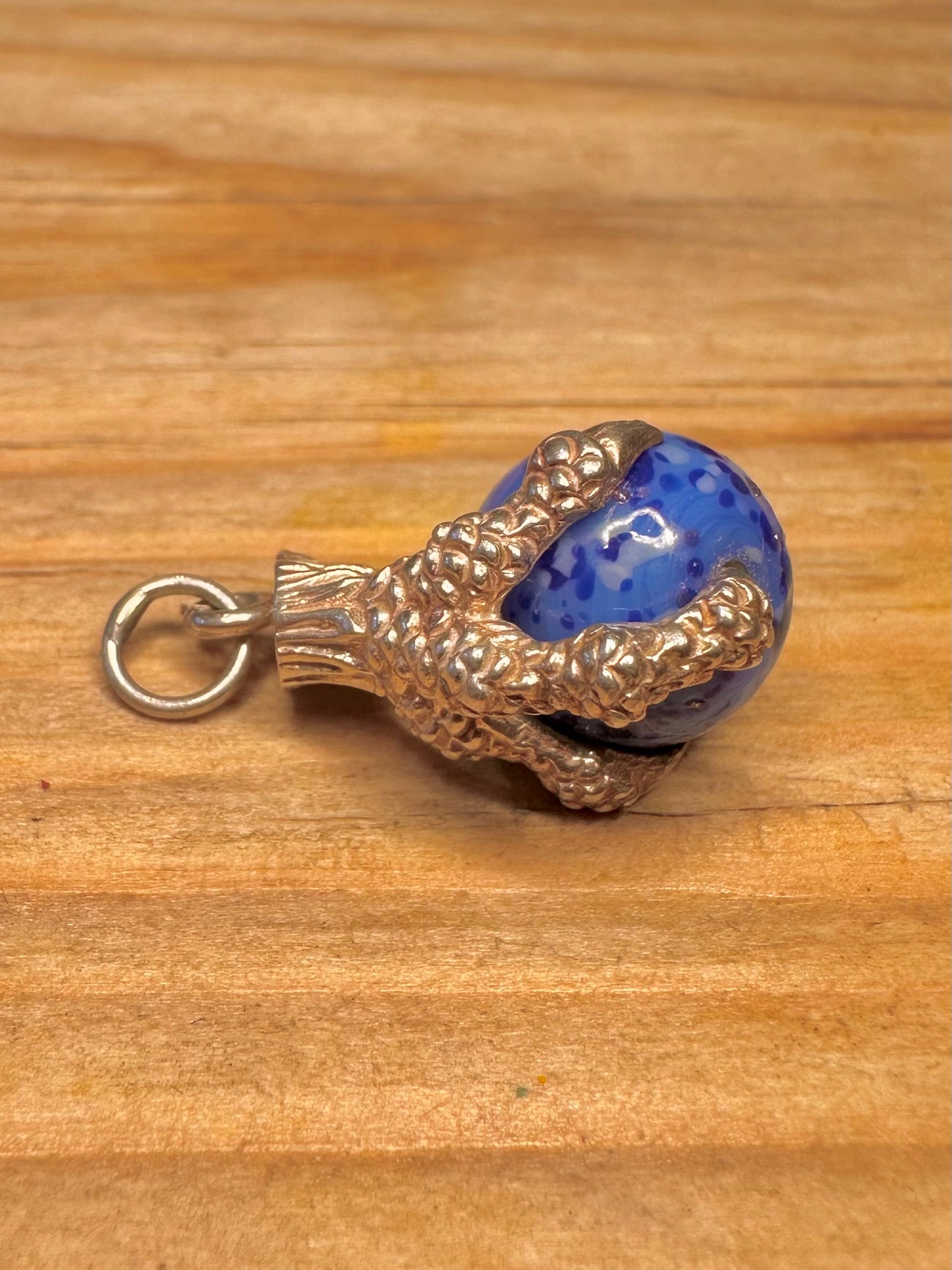 Vintage Claw Textured Blue and White Ball 925 Sterling Silver Charm Pendant