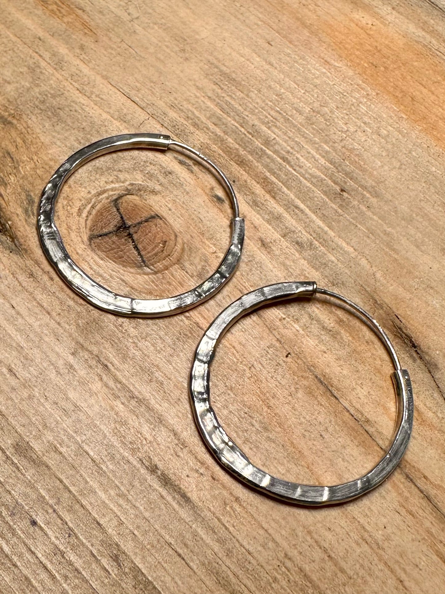 Abstract Hammered Large Hoops 925 Silver Earrings