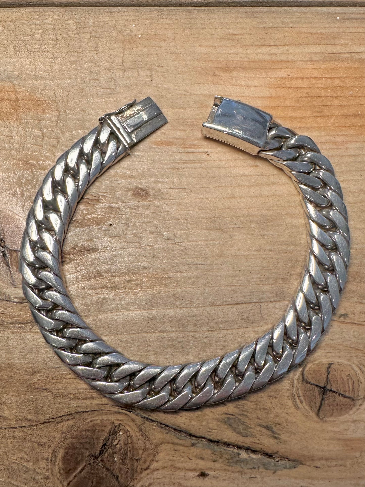 Vintage Chunky Curb Chain Box Clasp 925 Silver 8.5 inch Bracelet