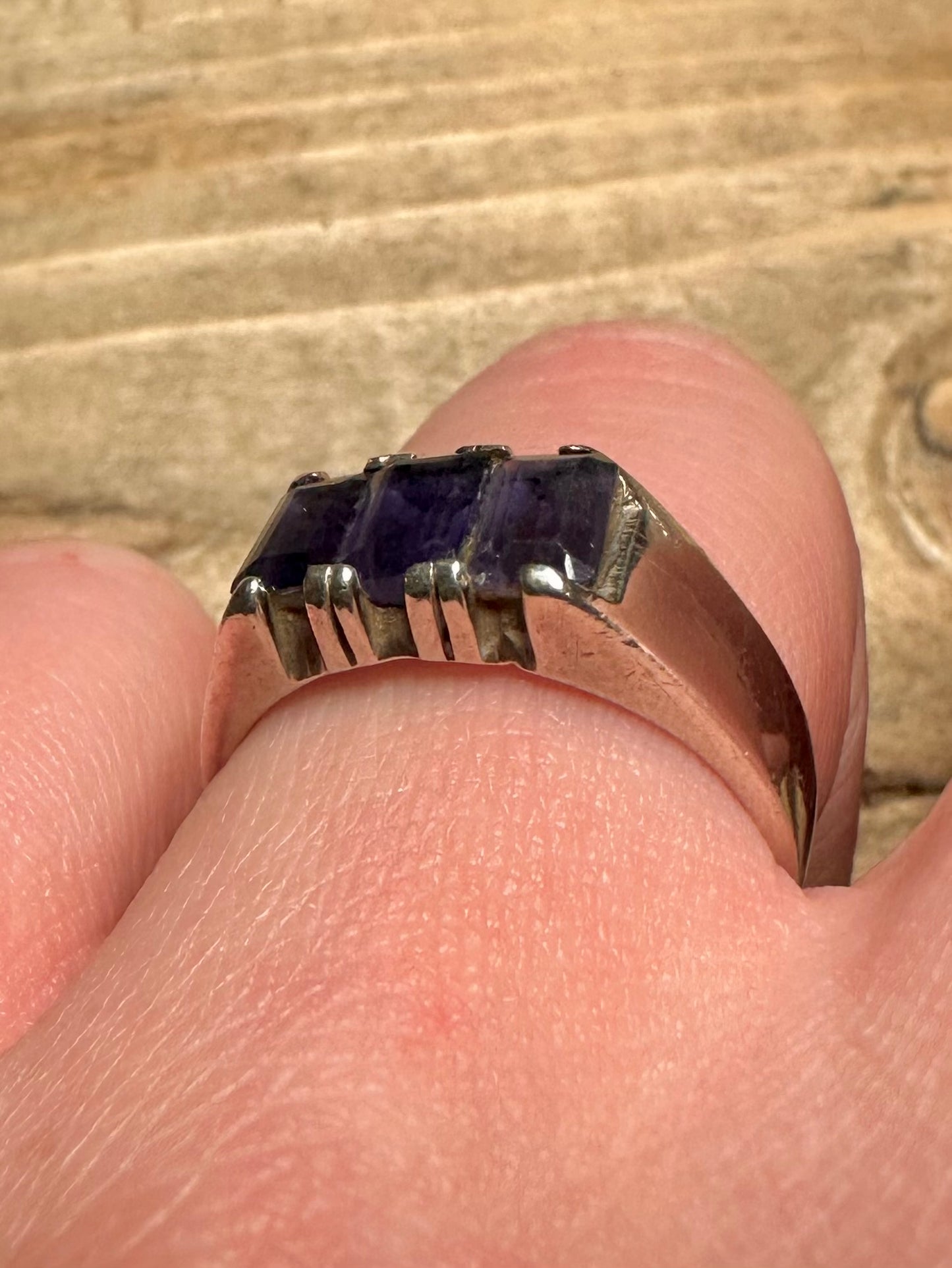 Vintage Dark Purple Stone 925 Silver Size R Ring