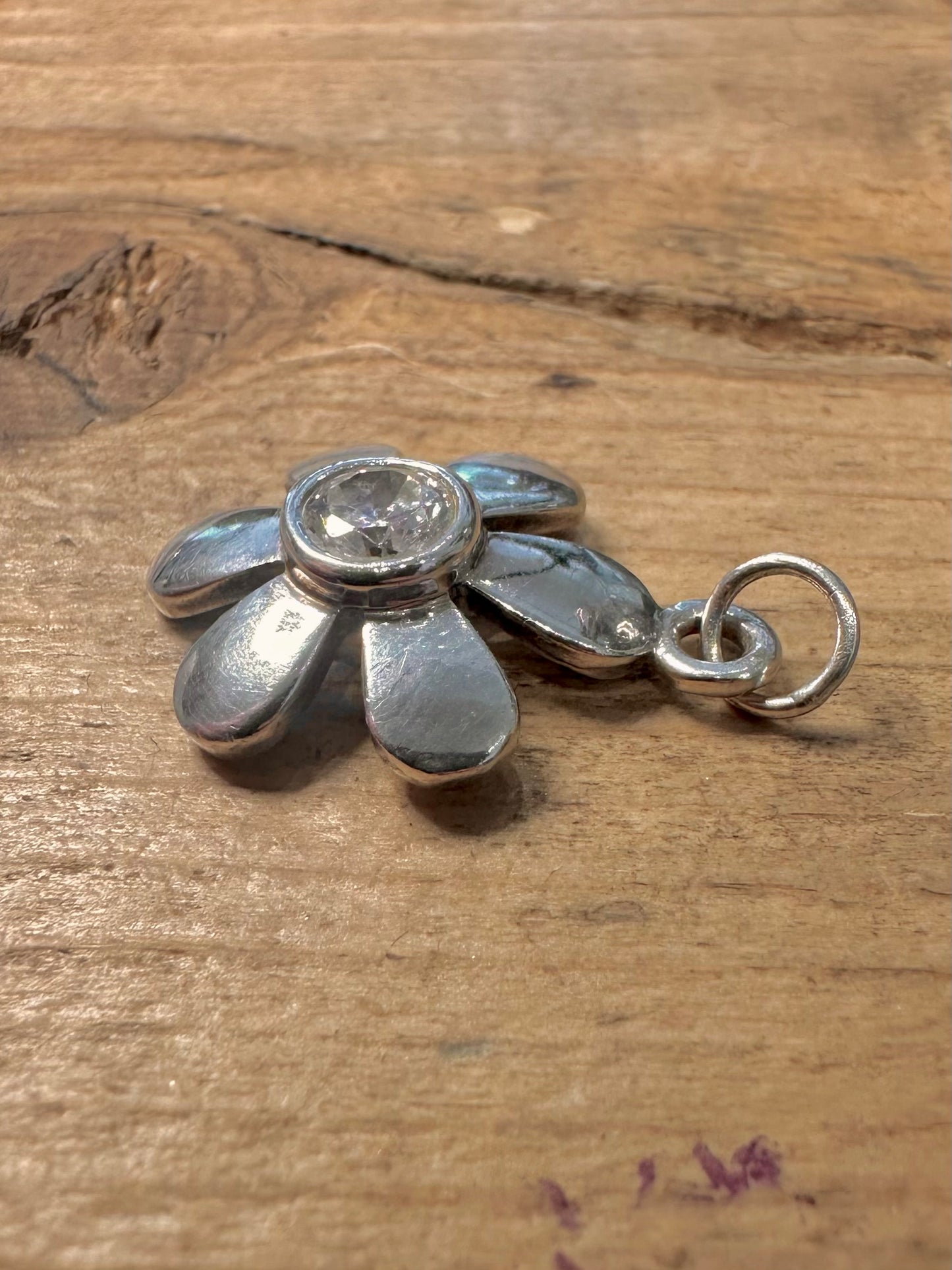 Vintage Flower CZ 925 Silver Pendant