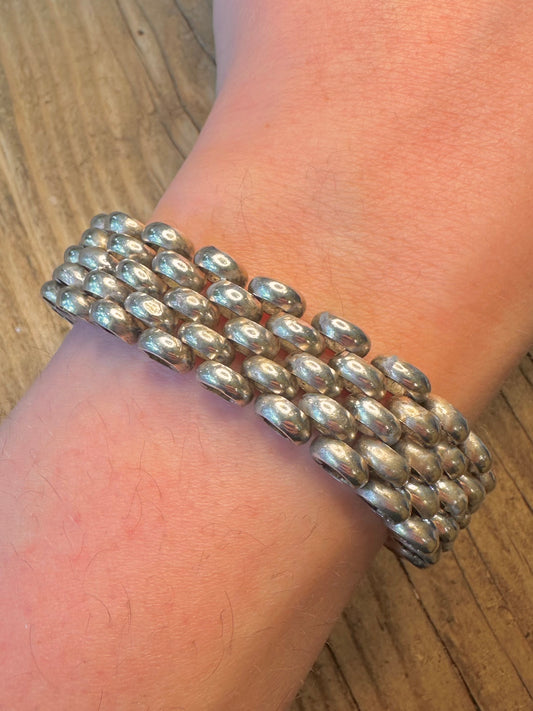 Chunky Anglo-Indian Figure Triple Link Chain Box Clasp 925 Silver 8 inch Bracelet