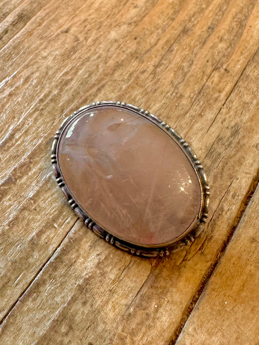 Ornate Rose Quarts Oval 925 Sterling Silver Brooch